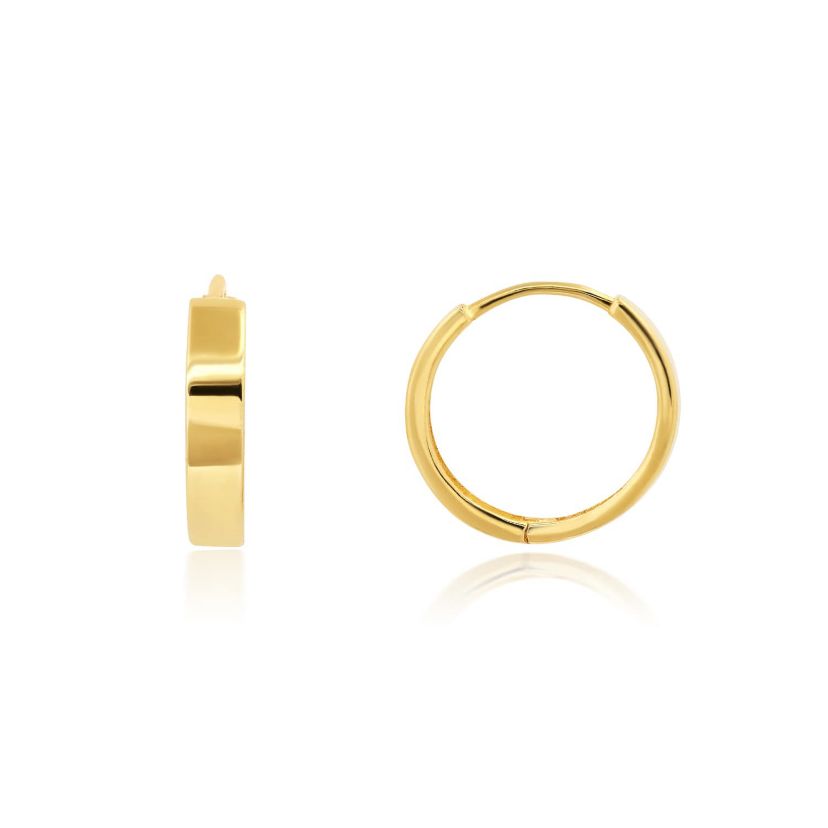 14k White Gold 12MM Flat Style Small Huggie Hoop Earrings