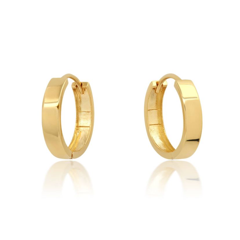 14k White Gold 12MM Flat Style Small Huggie Hoop Earrings