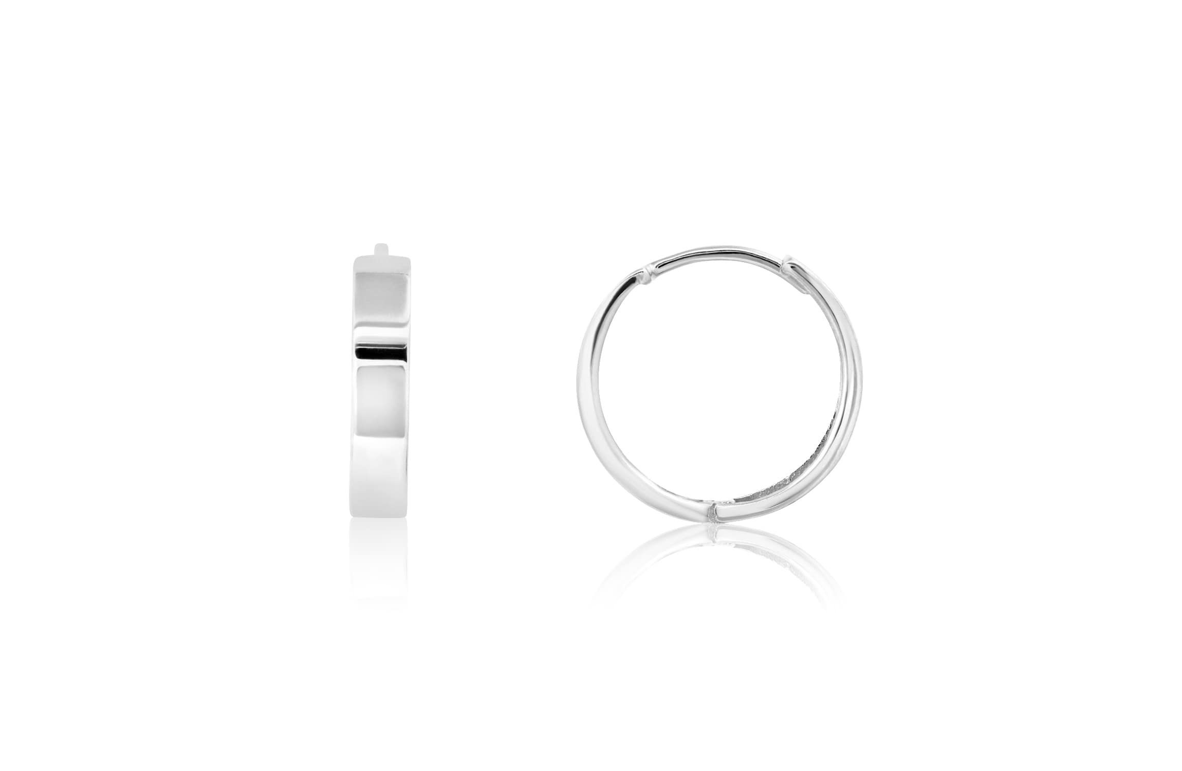 14k Yellow Gold 14MM Flat Style Small Huggie Hoop Earrings