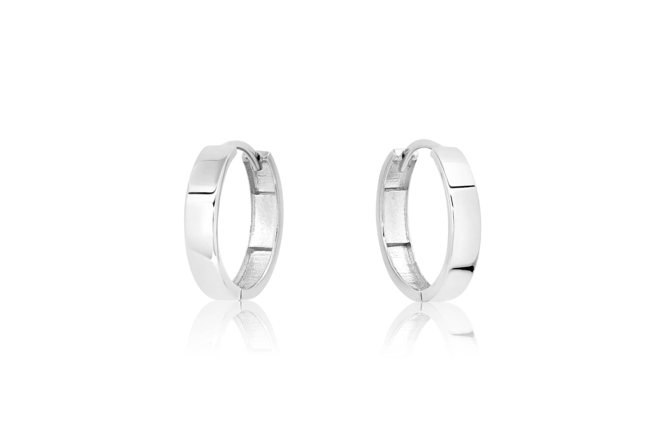 14k Yellow Gold 14MM Flat Style Small Huggie Hoop Earrings