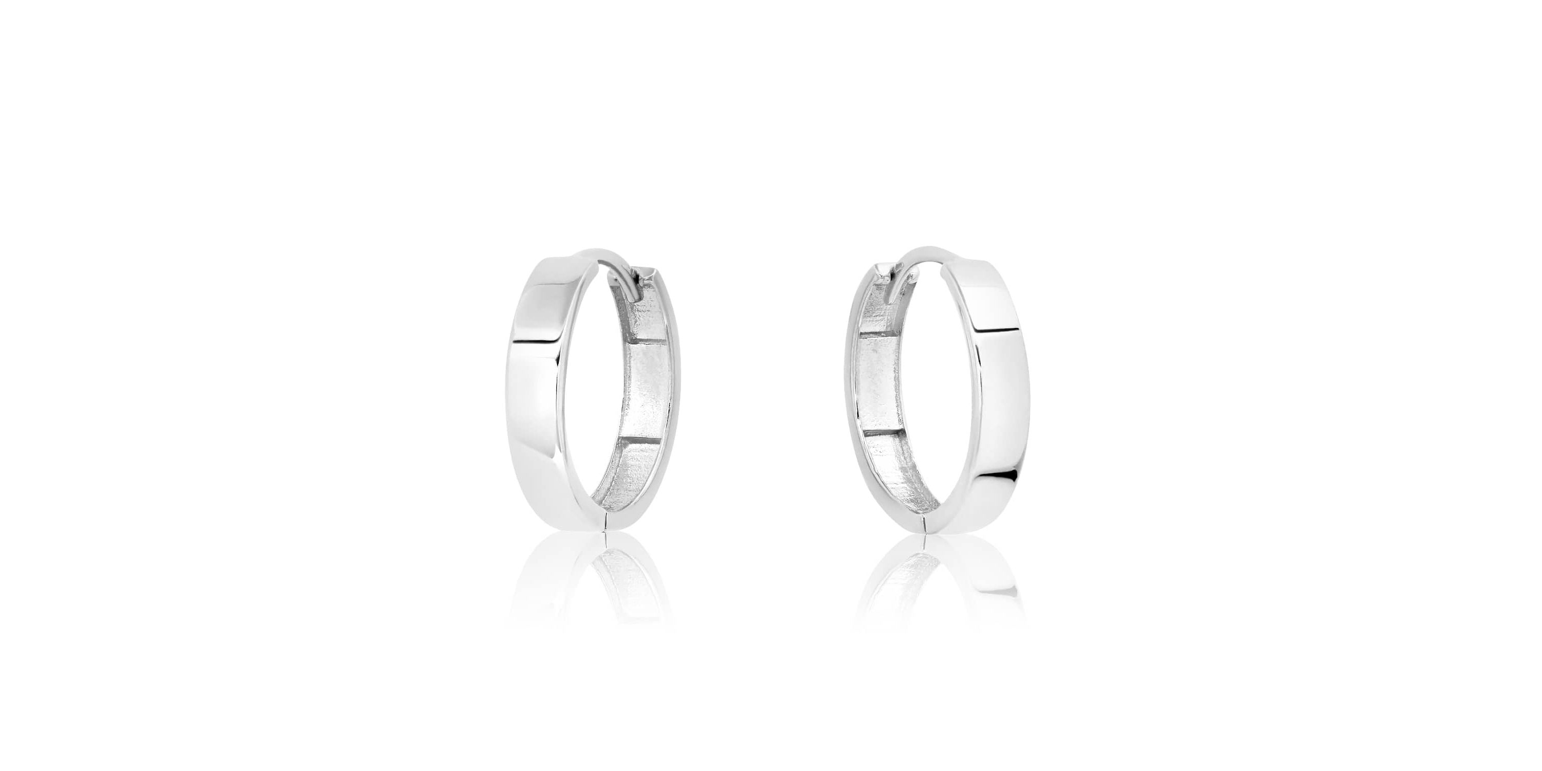 14k Yellow Gold 14MM Flat Style Small Huggie Hoop Earrings