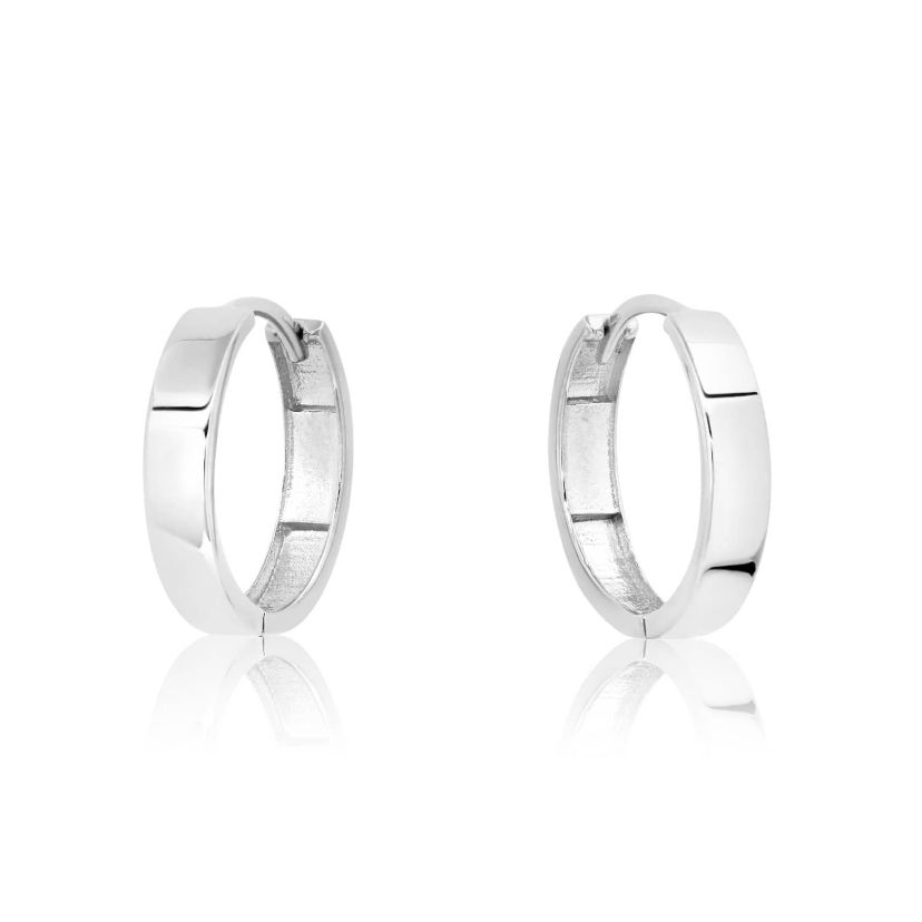 14k Yellow Gold 14MM Flat Style Small Huggie Hoop Earrings