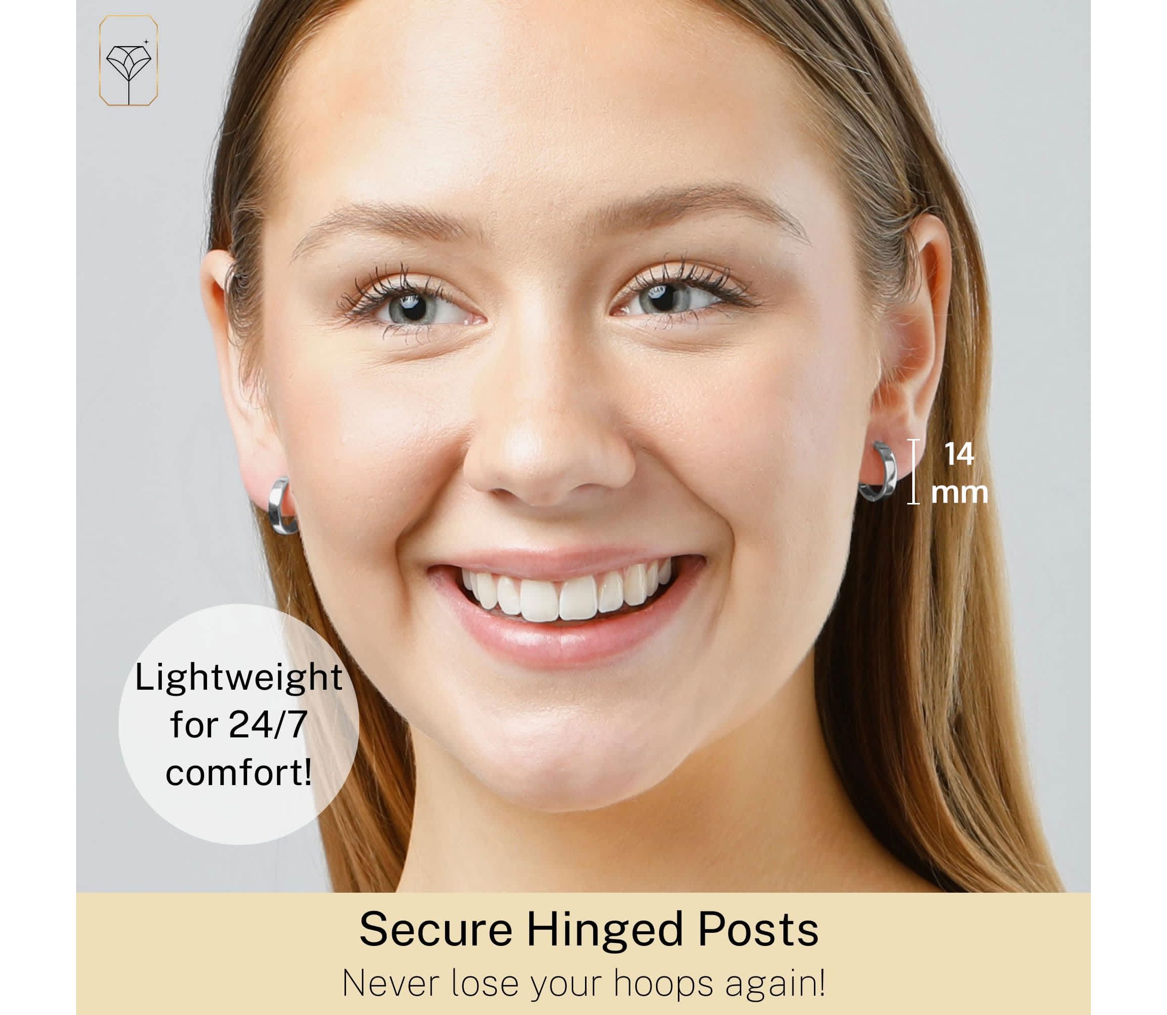 14k Yellow Gold 14MM Flat Style Small Huggie Hoop Earrings