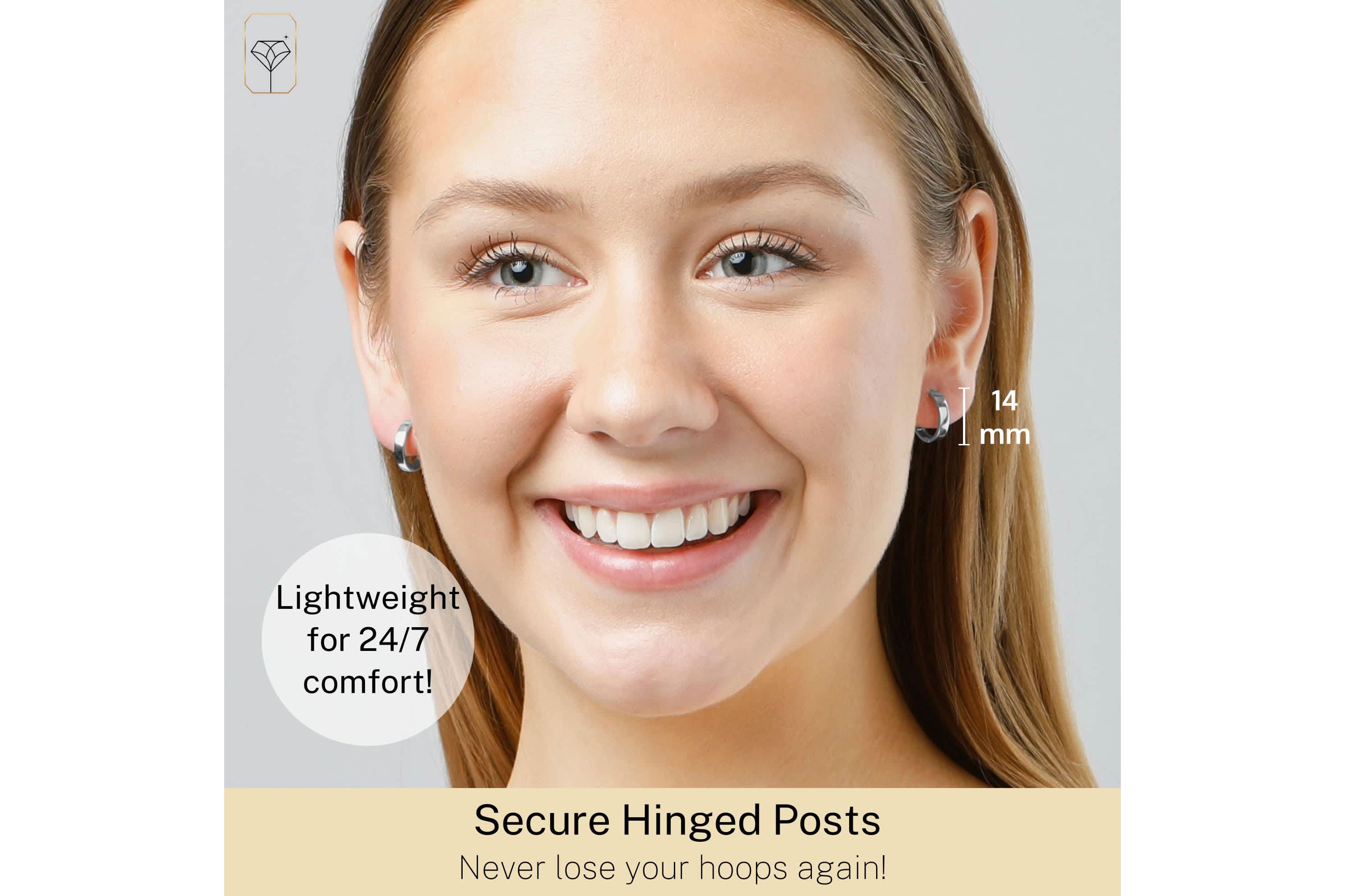 14k Yellow Gold 14MM Flat Style Small Huggie Hoop Earrings