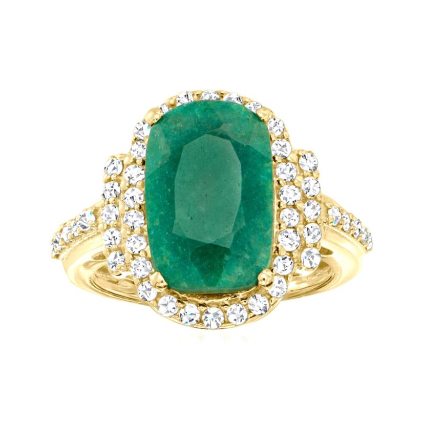 Lab Created 18K Gold Over Sterling Silver 7.50 ctw Emerald Ring with Diamond Accents