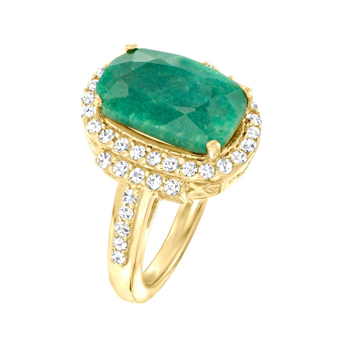 Lab Created 18K Gold Over Sterling Silver 7.50 ctw Emerald Ring with Diamond Accents