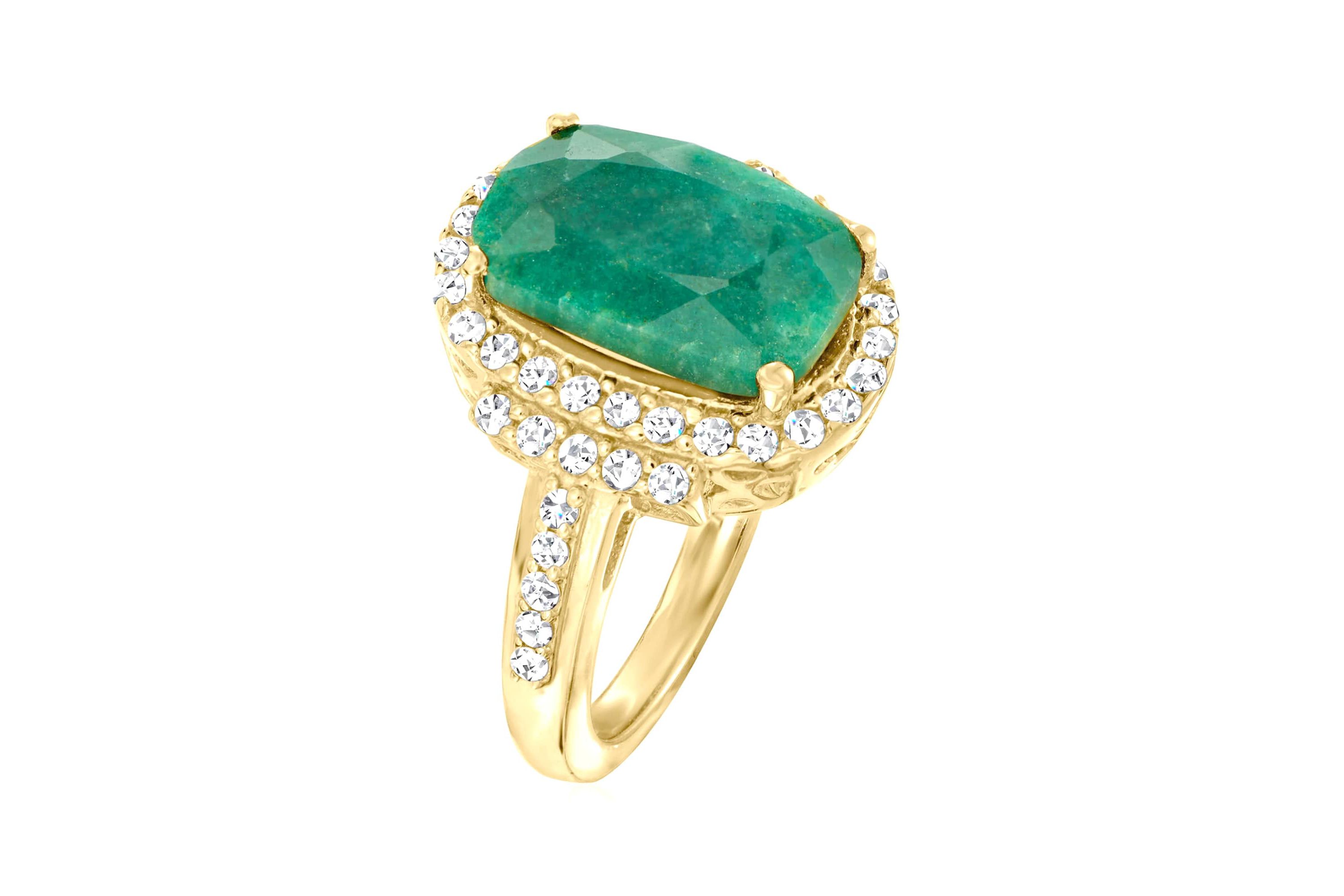 Lab Created 18K Gold Over Sterling Silver 7.50 ctw Emerald Ring with Diamond Accents