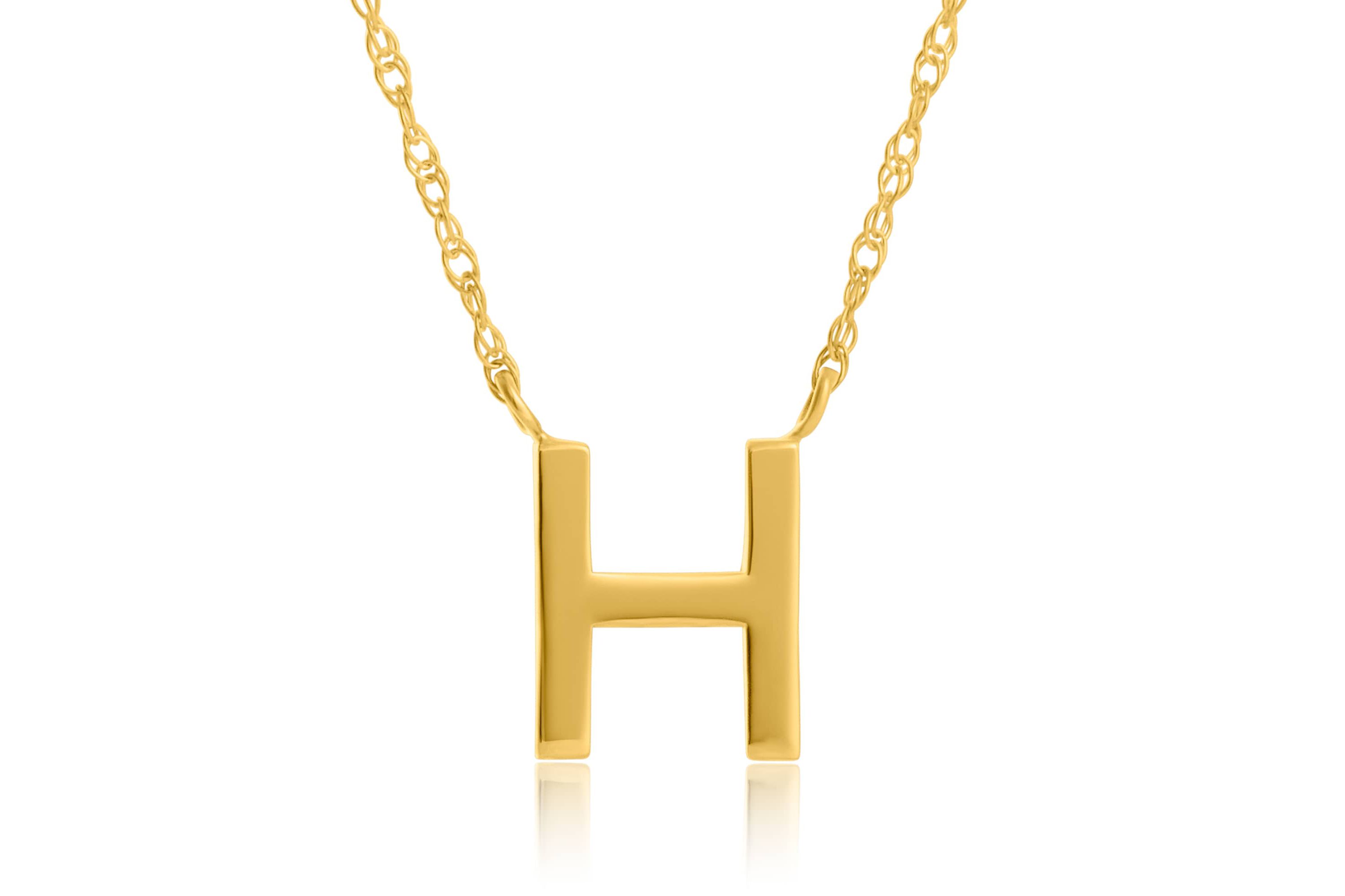 14K Yellow Gold Initial Necklace with 16 Inch Cable Chain and 2 Inch Extention