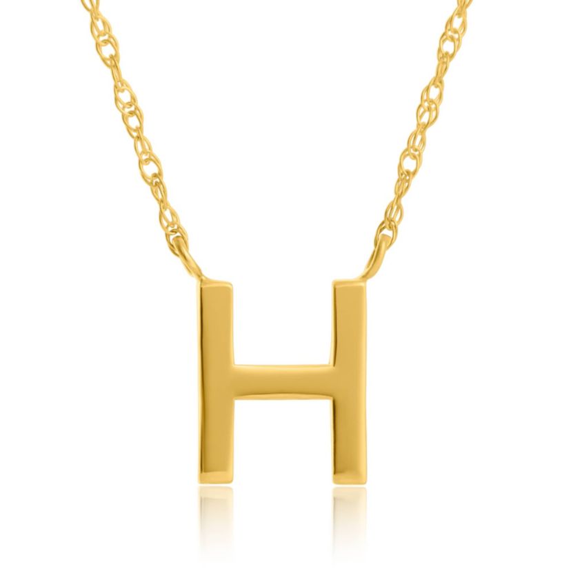 14K Yellow Gold Initial Necklace with 16 Inch Cable Chain and 2 Inch Extention
