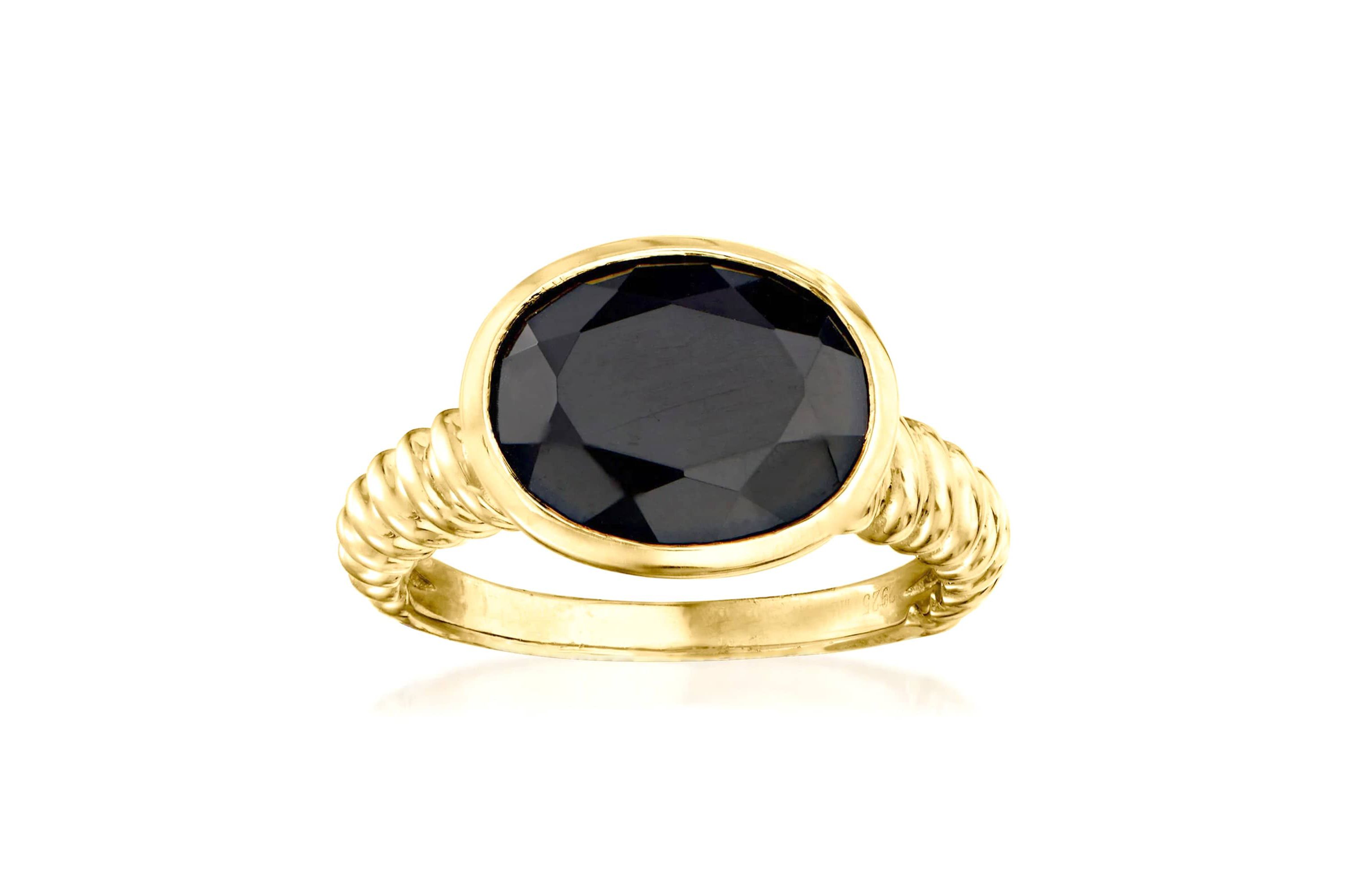 18k Gold Over Sterling Silver 12x10mm Oval Onyx Ring