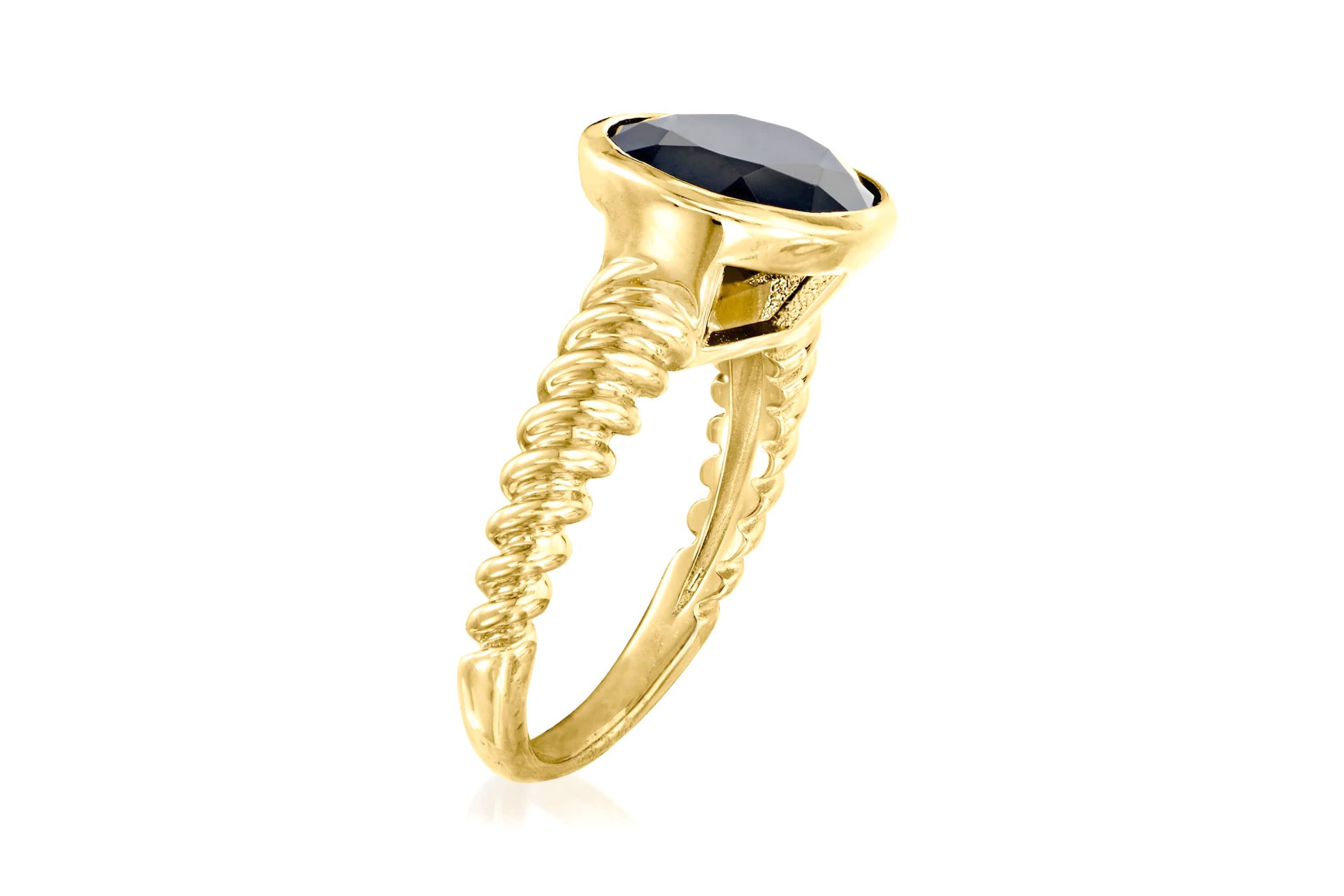 18k Gold Over Sterling Silver 12x10mm Oval Onyx Ring