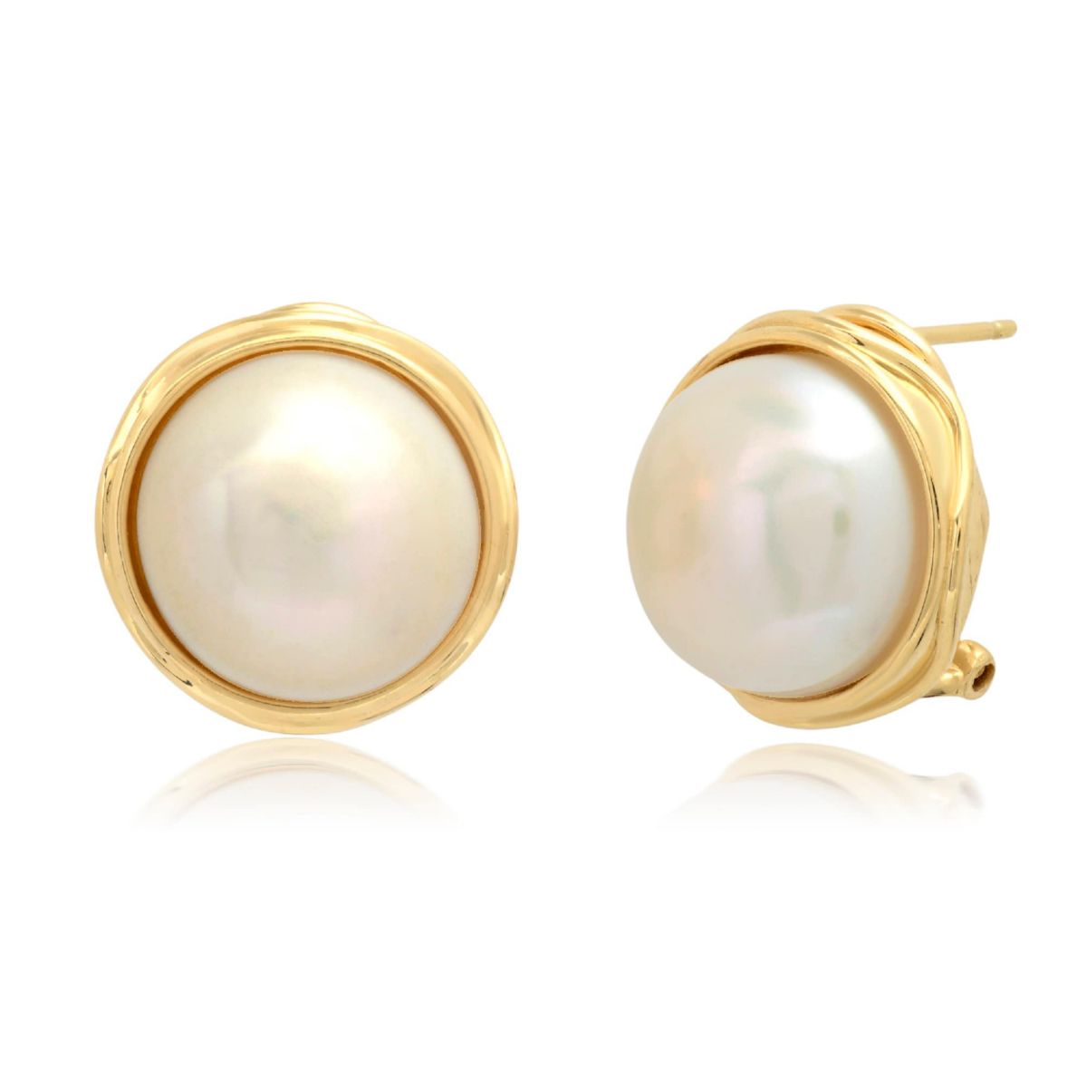 14K Yellow Gold 14x15mm Cultured Pearl Earrings