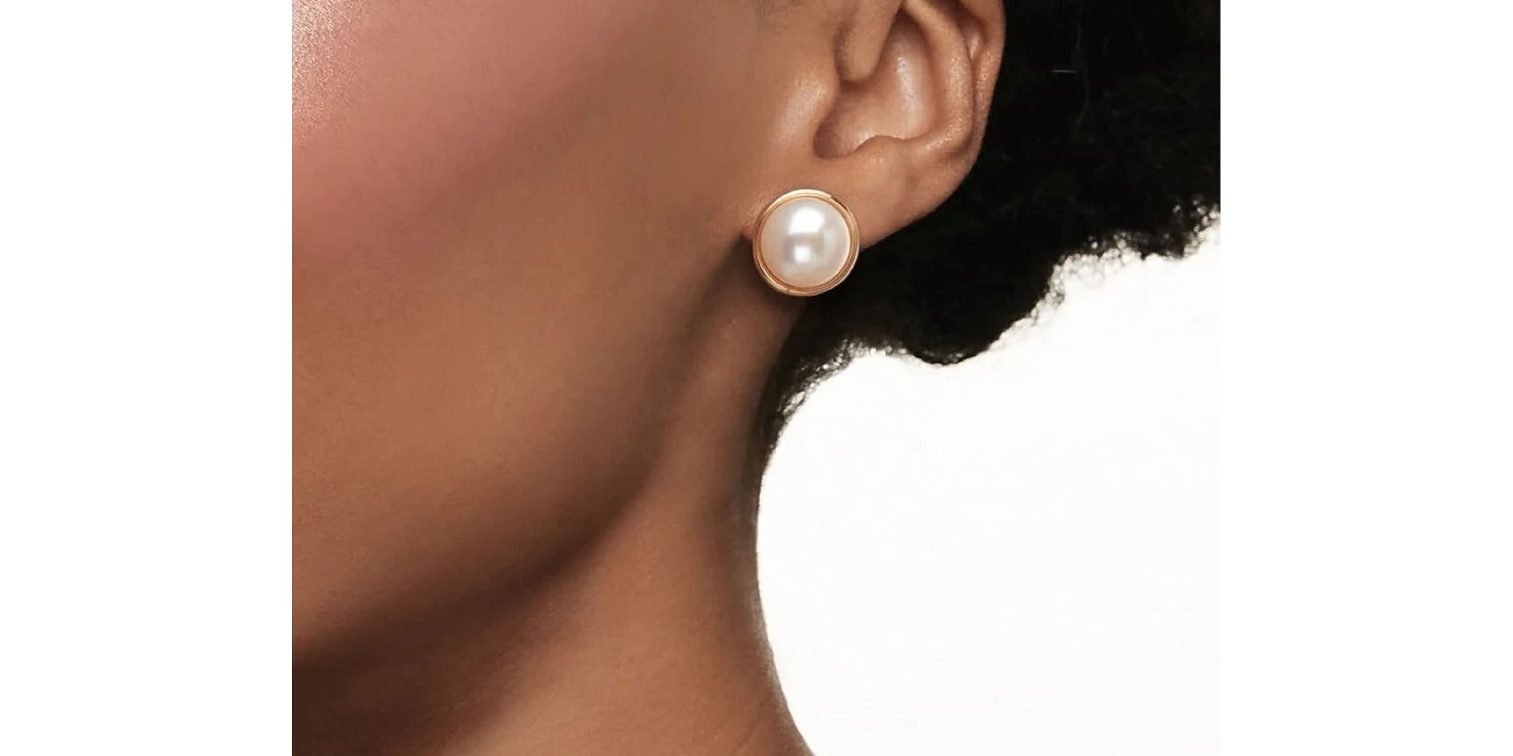 14K Yellow Gold 14x15mm Cultured Pearl Earrings