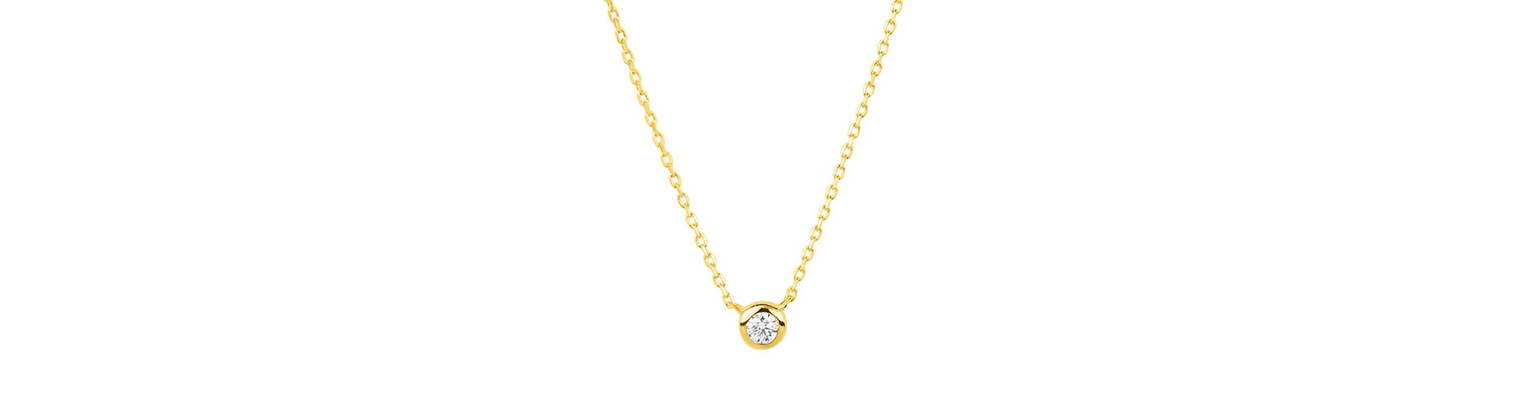 Lab Created 14k Yellow Gold 2.5mm Round Lab Grown Diamond Necklace with 16 inch cable chain and 2 inch extender