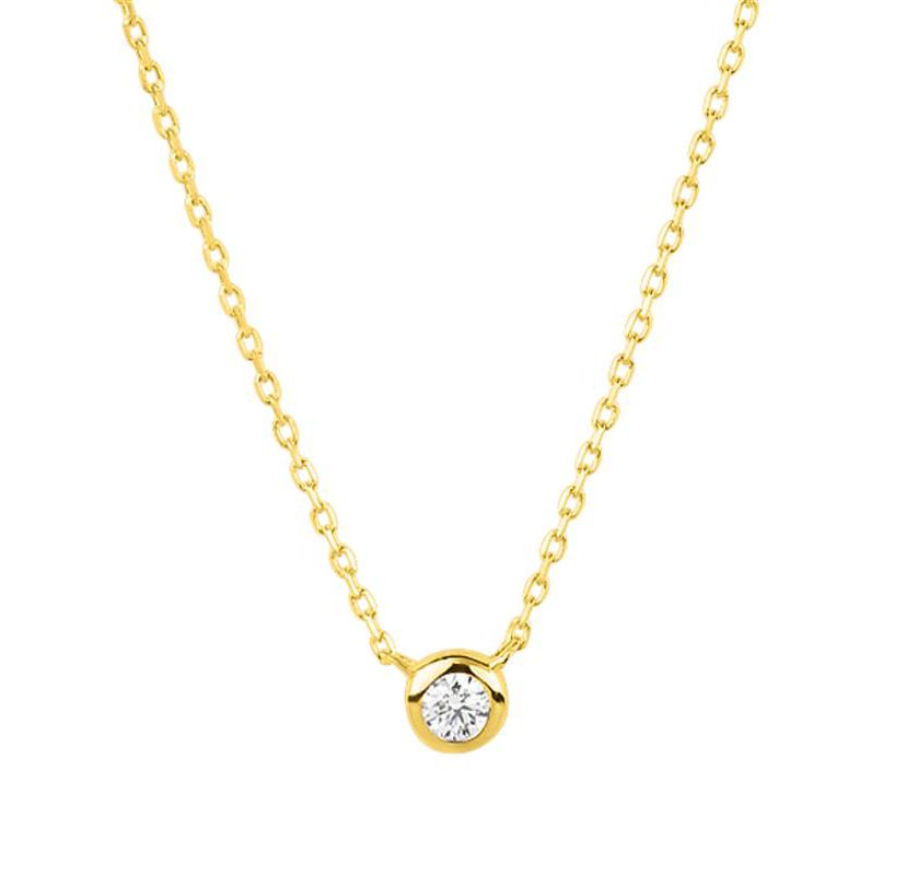 Lab Created 14k Yellow Gold 2.5mm Round Lab Grown Diamond Necklace with 16 inch cable chain and 2 inch extender