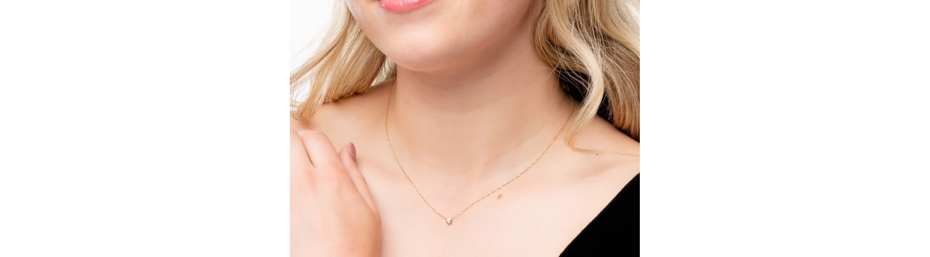 Lab Created 14k Yellow Gold 2.5mm Round Lab Grown Diamond Necklace with 16 inch cable chain and 2 inch extender