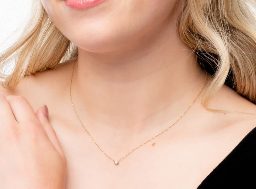 Lab Created 14k Yellow Gold 2.5mm Round Lab Grown Diamond Necklace with 16 inch cable chain and 2 inch extender