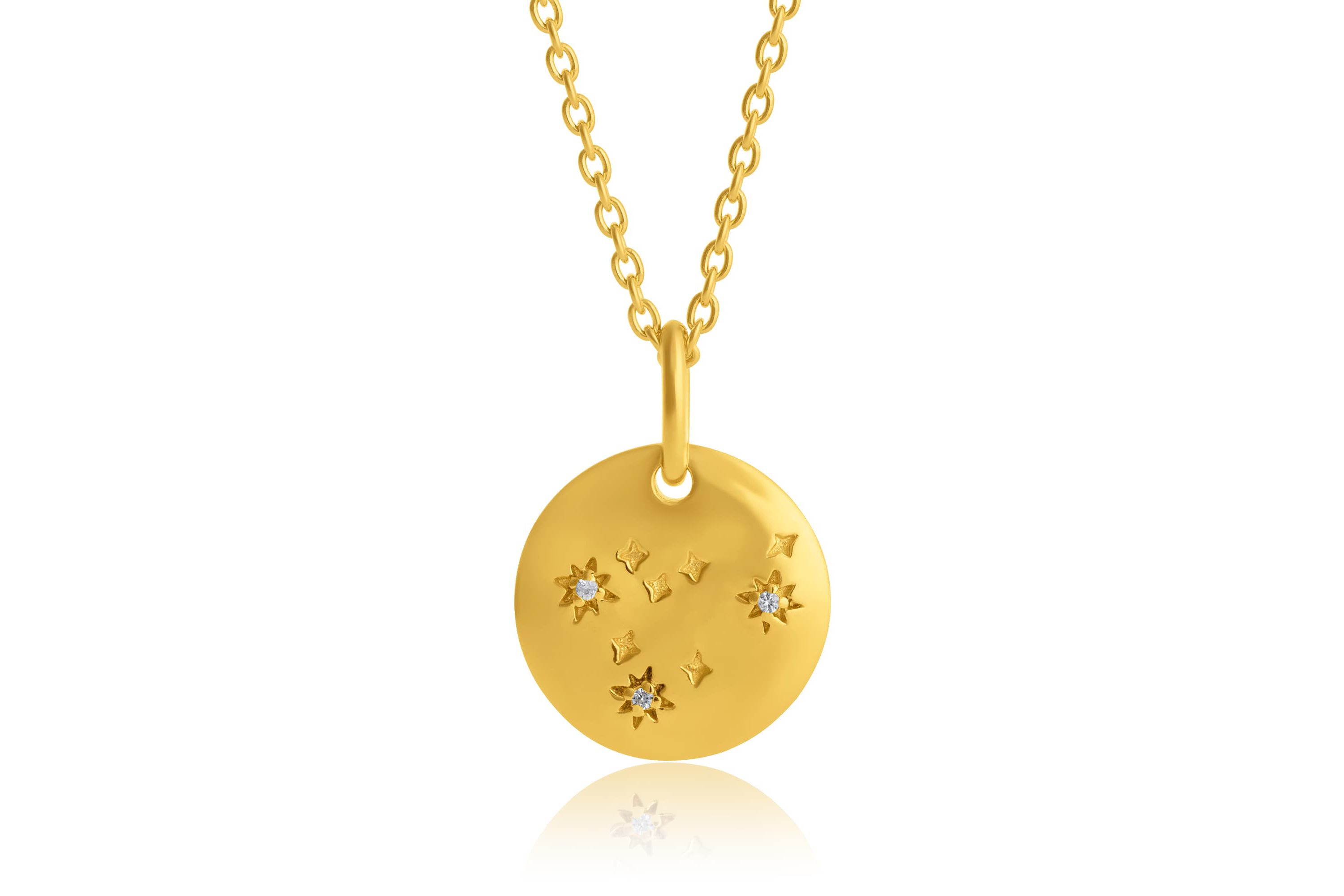 14K Gold Vermeil Capricorn Zodiac Penant Necklace with 16 Inch Cable Chain and 2 Inch Extention