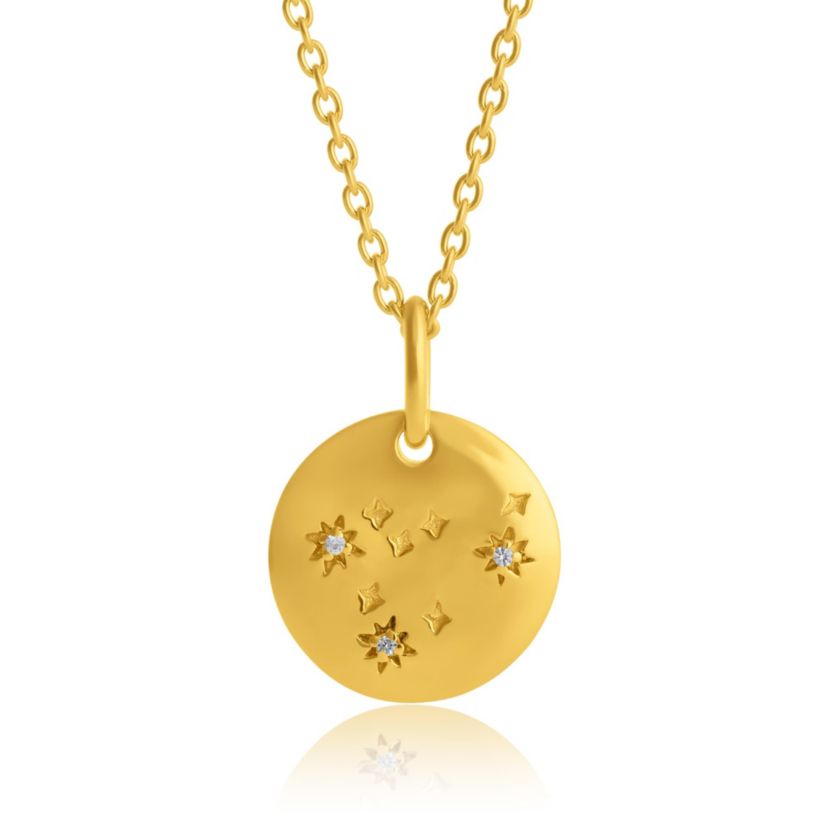 14K Gold Vermeil Capricorn Zodiac Penant Necklace with 16 Inch Cable Chain and 2 Inch Extention