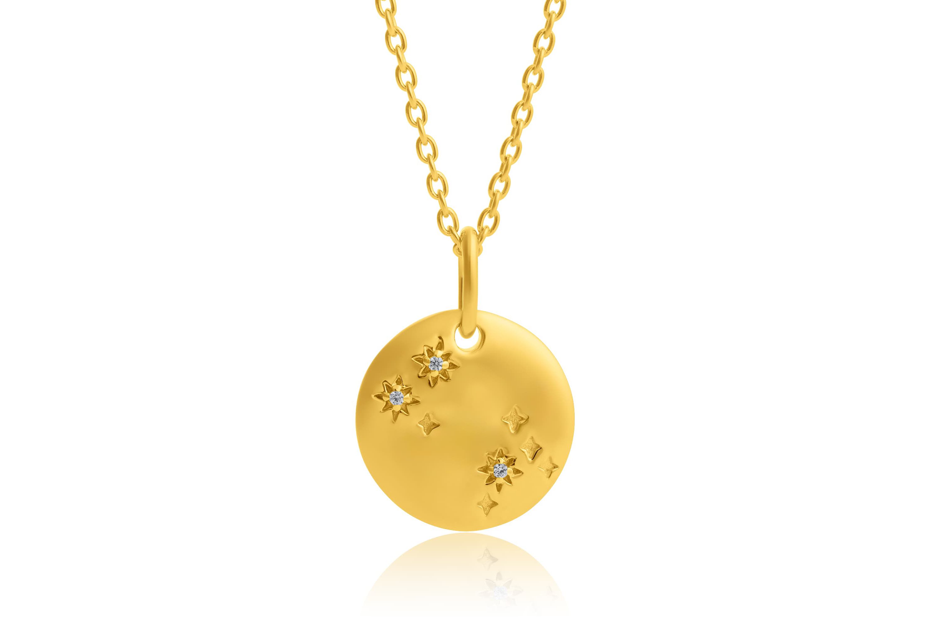 14K Gold Vermeil Gemini Zodiac Penant Necklace with 16 Inch Cable Chain and 2 Inch Extention