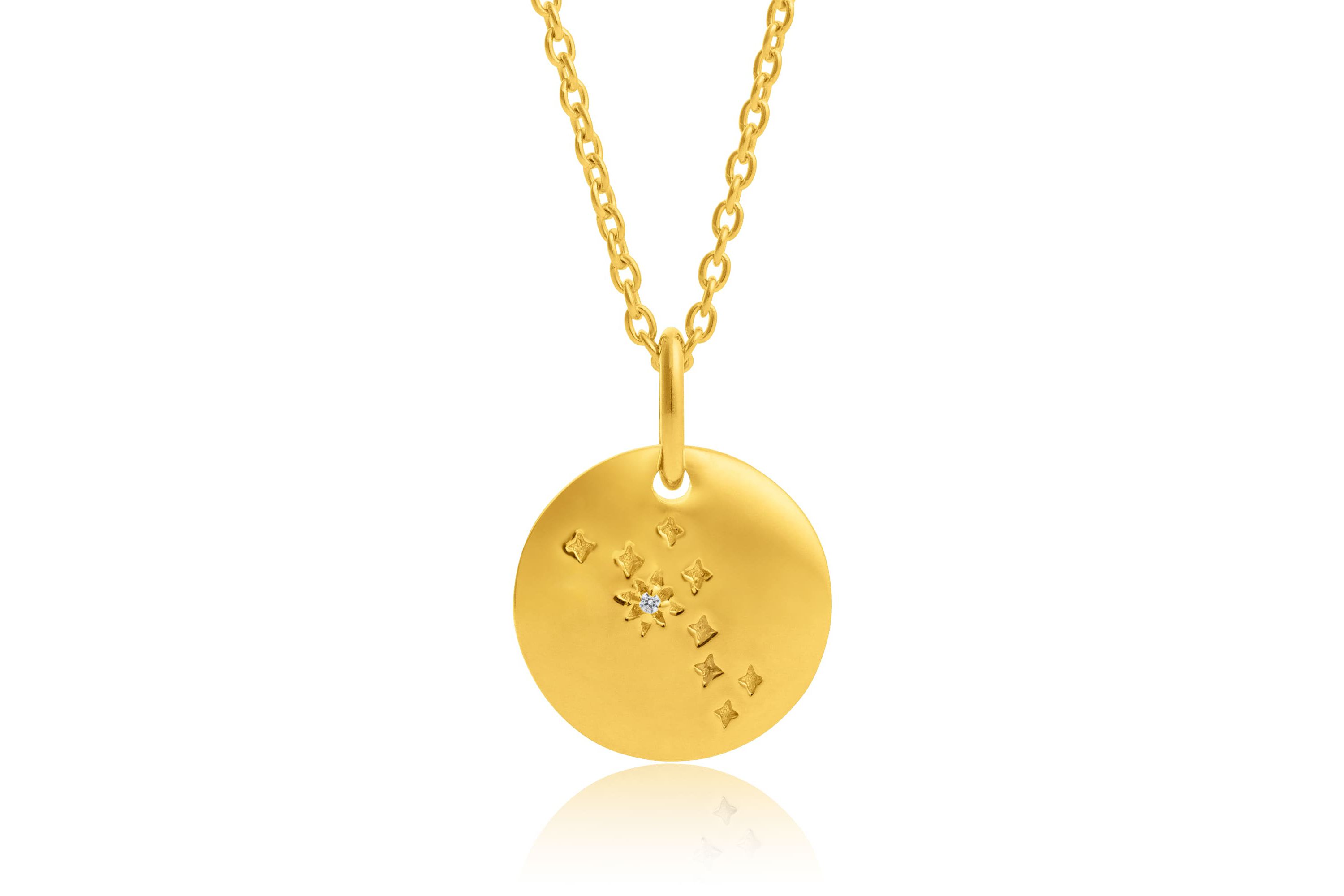 14K Gold Vermeil Taurus Zodiac Penant Necklace with 16 Inch Cable Chain and 2 Inch Extention