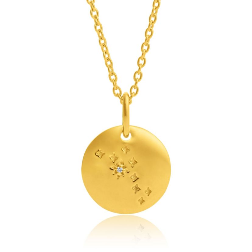 14K Gold Vermeil Taurus Zodiac Penant Necklace with 16 Inch Cable Chain and 2 Inch Extention