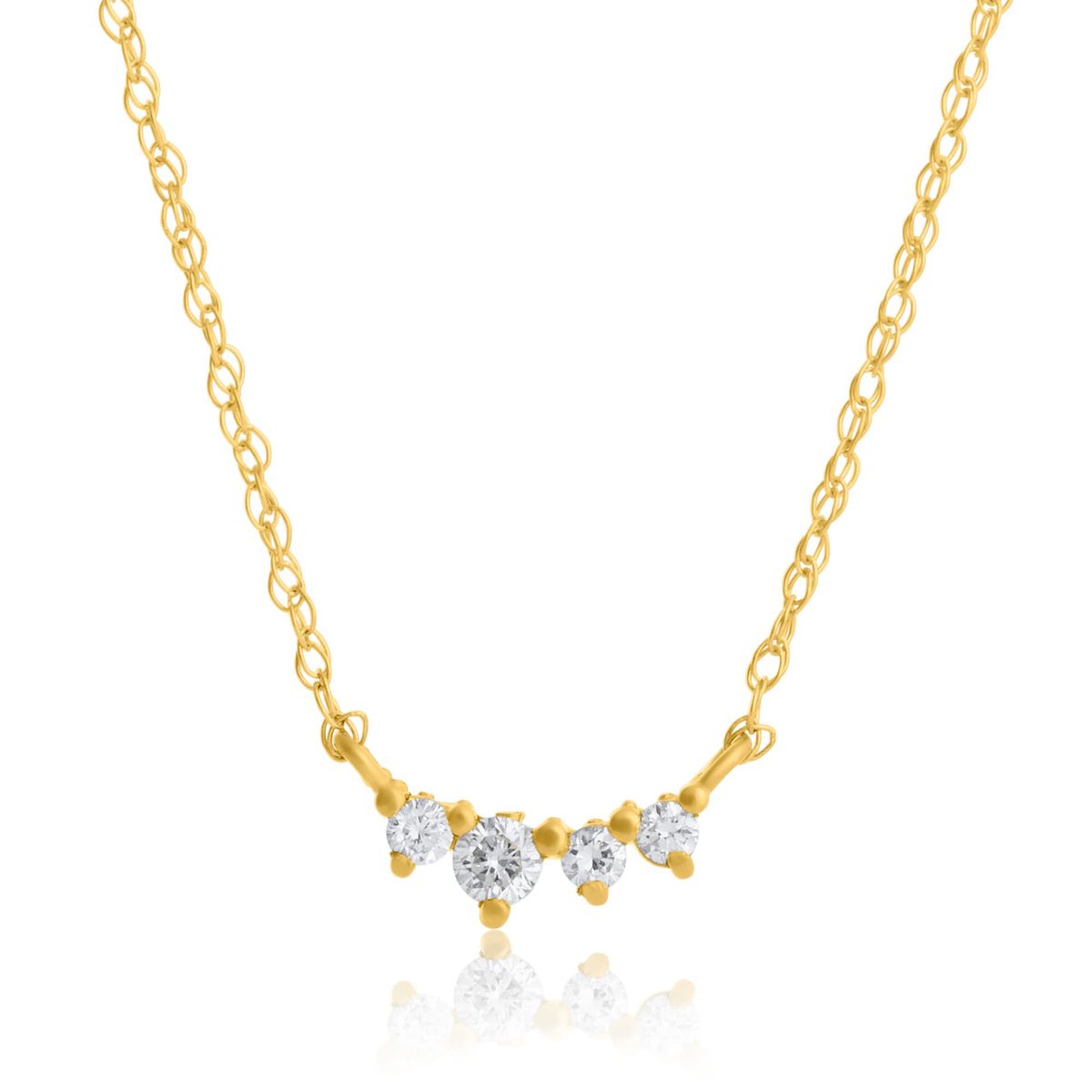 Lab Created 14k Yellow Gold 1.5mm & 2mm Round Lab Grown Diamond 4 Stone Necklace with 16 inch cable chain and 2 inch extender