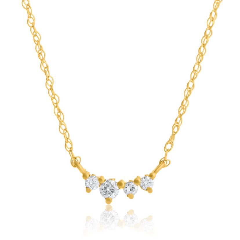 Lab Created 14k Yellow Gold 1.5mm & 2mm Round Lab Grown Diamond 4 Stone Necklace with 16 inch cable chain and 2 inch extender