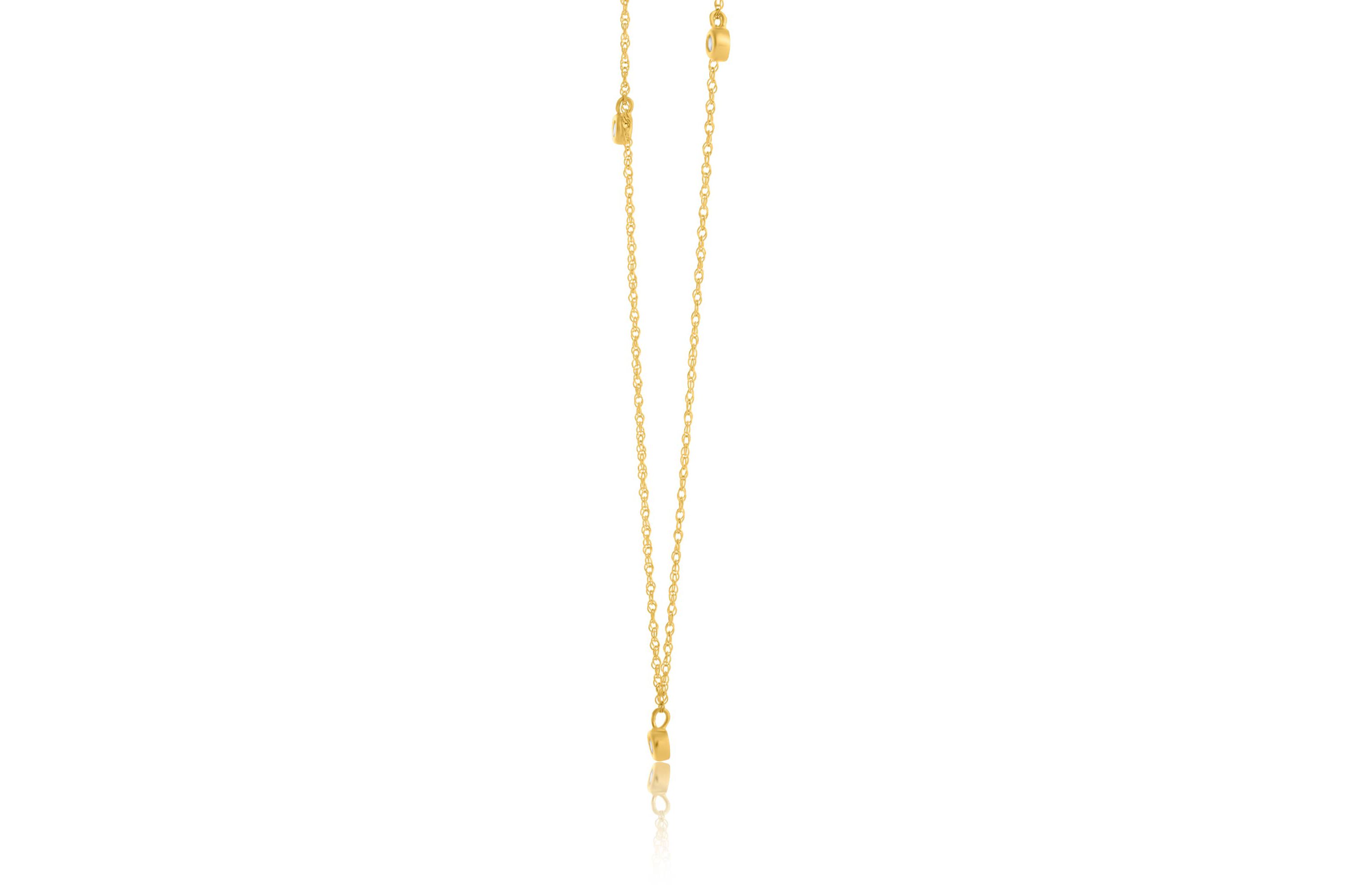 Lab Created 14k Yellow Gold 1.7mm Round Lab Grown Diamond 3 Stone Necklace with 16 inch cable chain and 2 inch extender