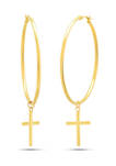 14K Yellow Gold 50 Millimeter Hoop with Holy Cross Charm Earrings