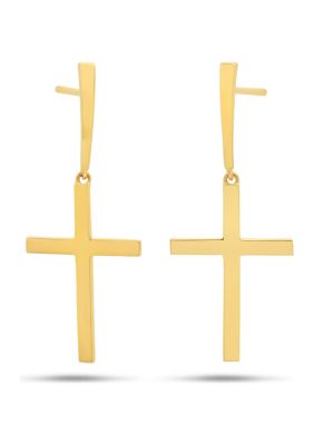 Nicole Miller 14K Yellow Gold Holy Cross Charm Dangle Post Earrings