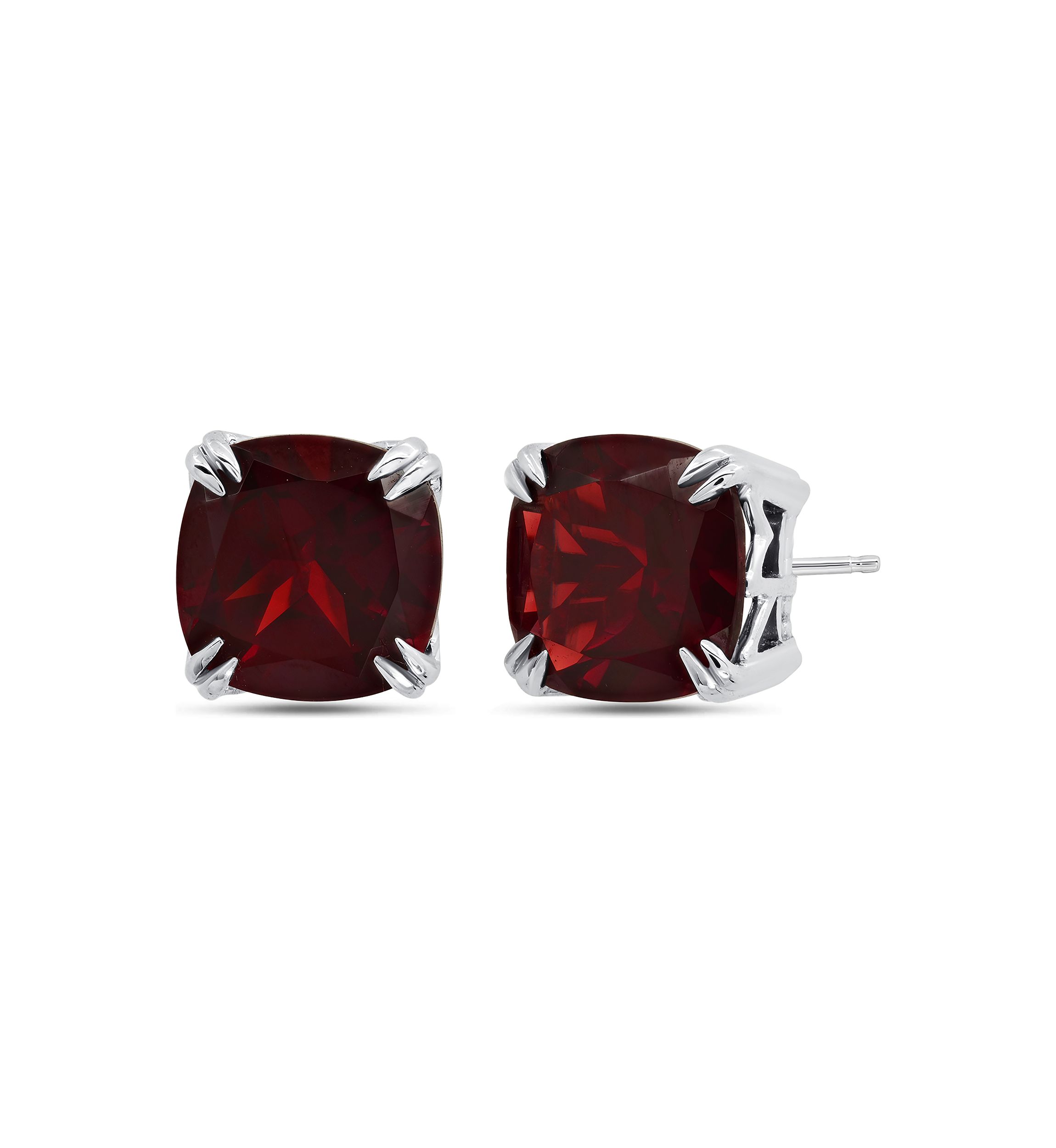 Sterling Silver 10 Millimeter 8 ct. t.w. Double Prong Classic Cushion-Cut Garnet Stud Earrings