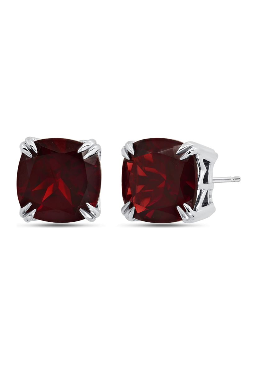 Sterling Silver 10 Millimeter 8 ct. t.w. Double Prong Classic Cushion-Cut Garnet Stud Earrings