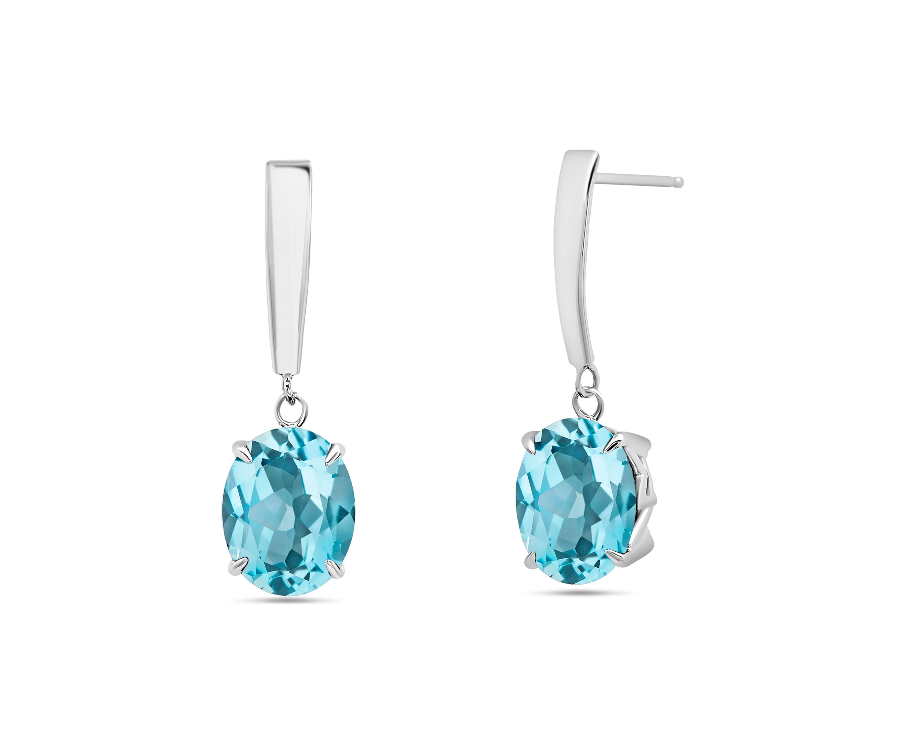 Sterling Silver 10x8mm 6 ct. t.w. Blue Topaz Oval Drop Earrings