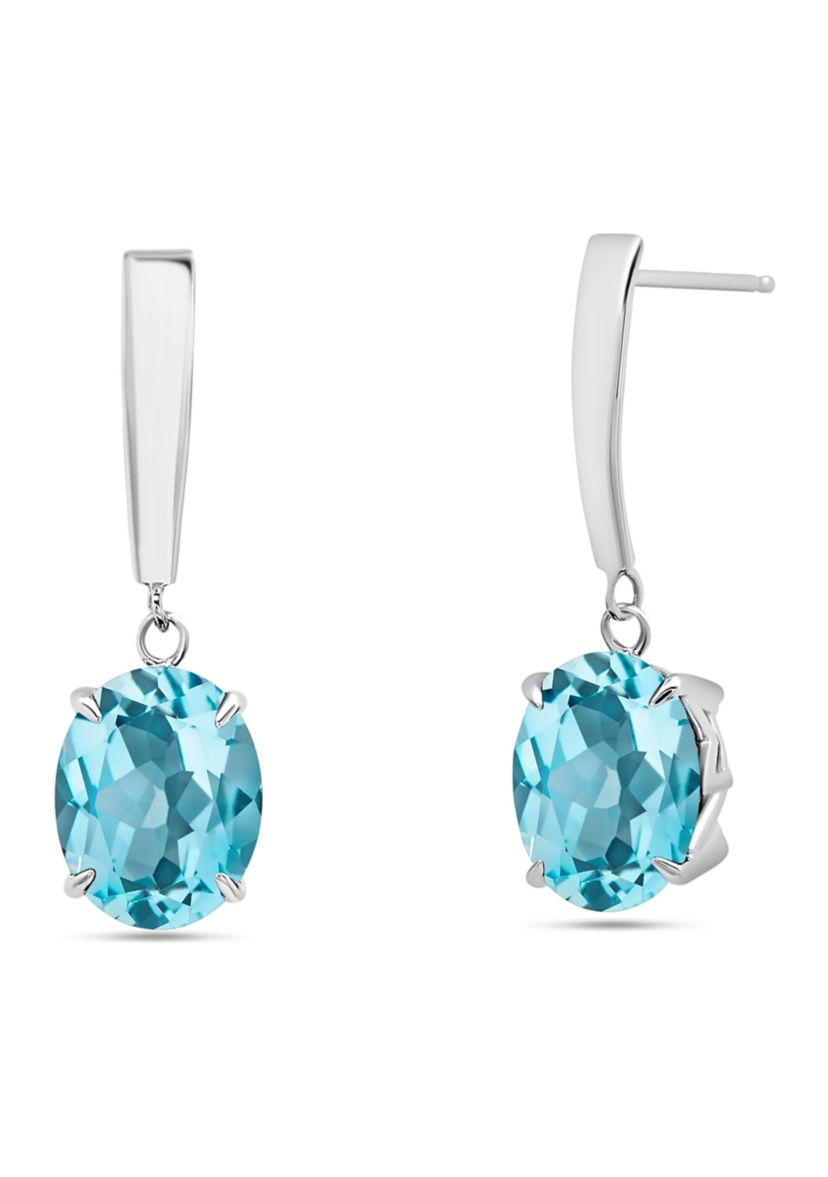Sterling Silver 10x8mm 6 ct. t.w. Blue Topaz Oval Drop Earrings