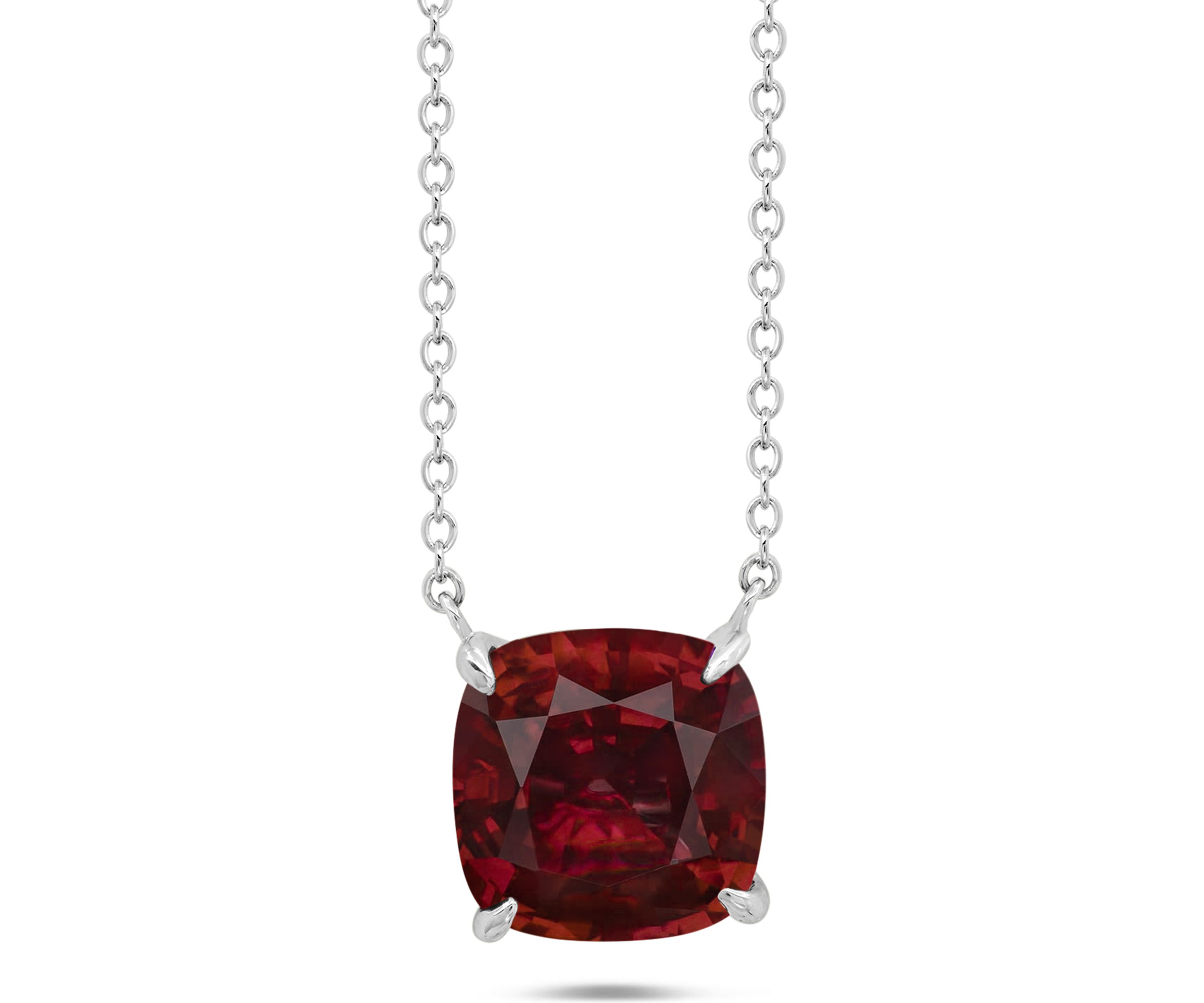 Sterling Silver 8 Millimeter 2.5 ct. t.w. 4-Prong Garnet Classic Cushion Pendant