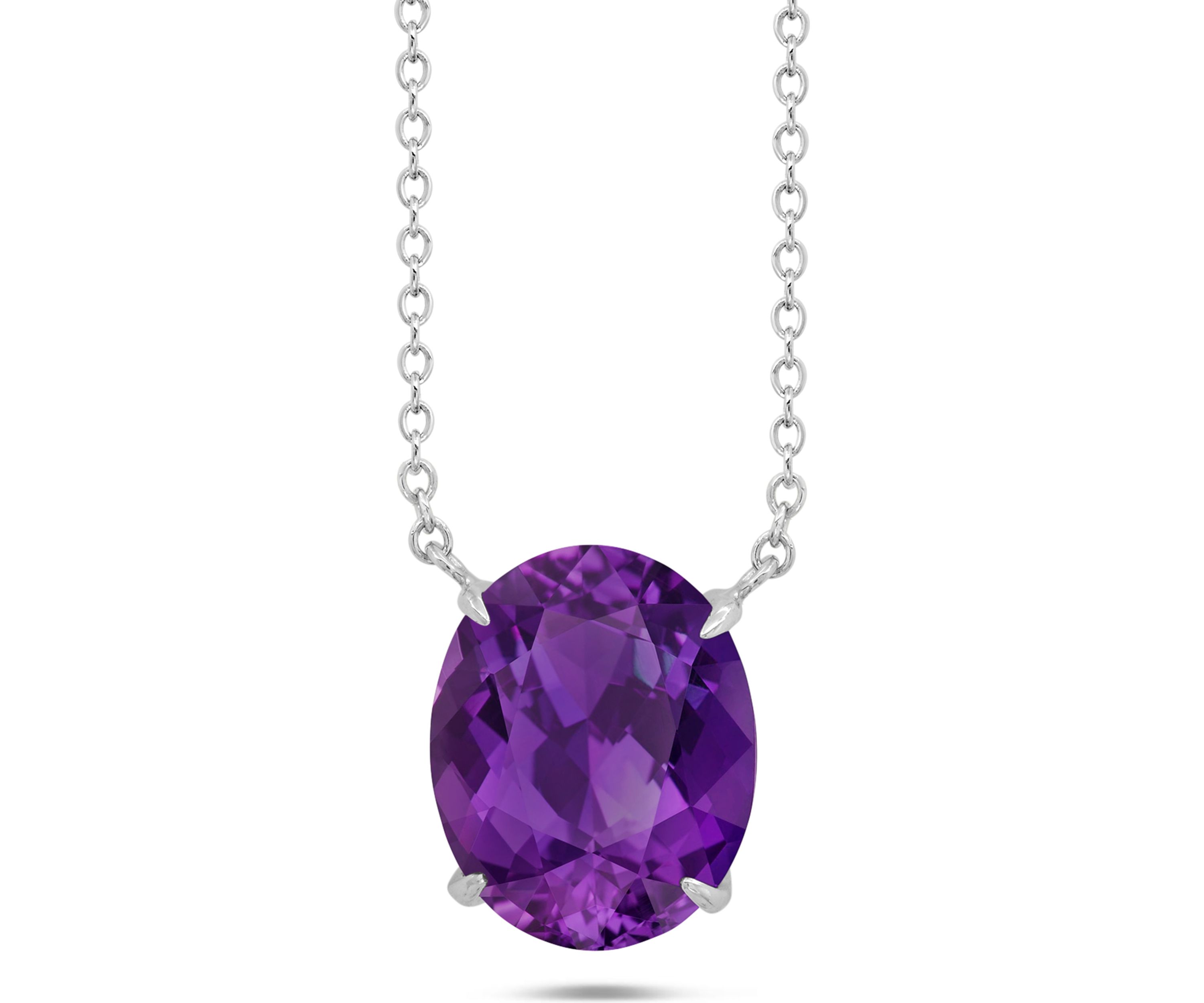 Sterling Silver 10x8mm 2.5 ct. t.w. 4-Prong Amethyst Classic Oval Pendant