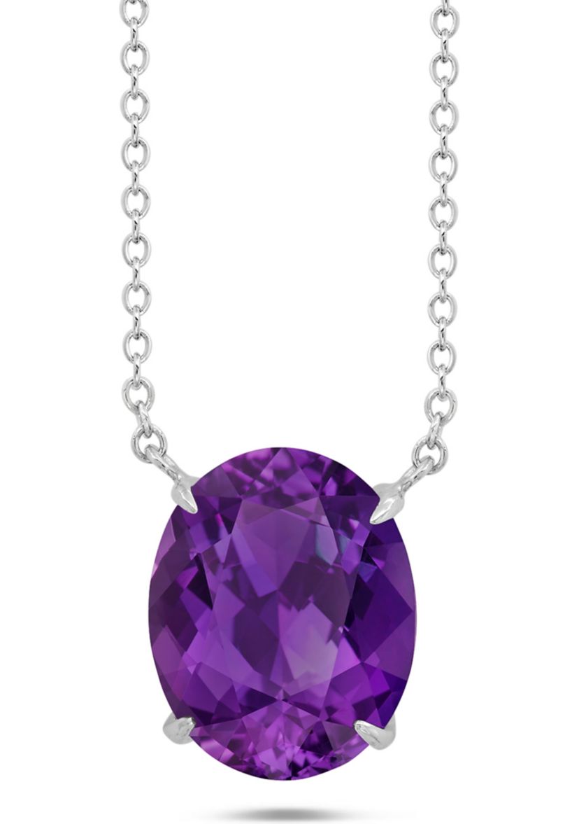 Sterling Silver 10x8mm 2.5 ct. t.w. 4-Prong Amethyst Classic Oval Pendant