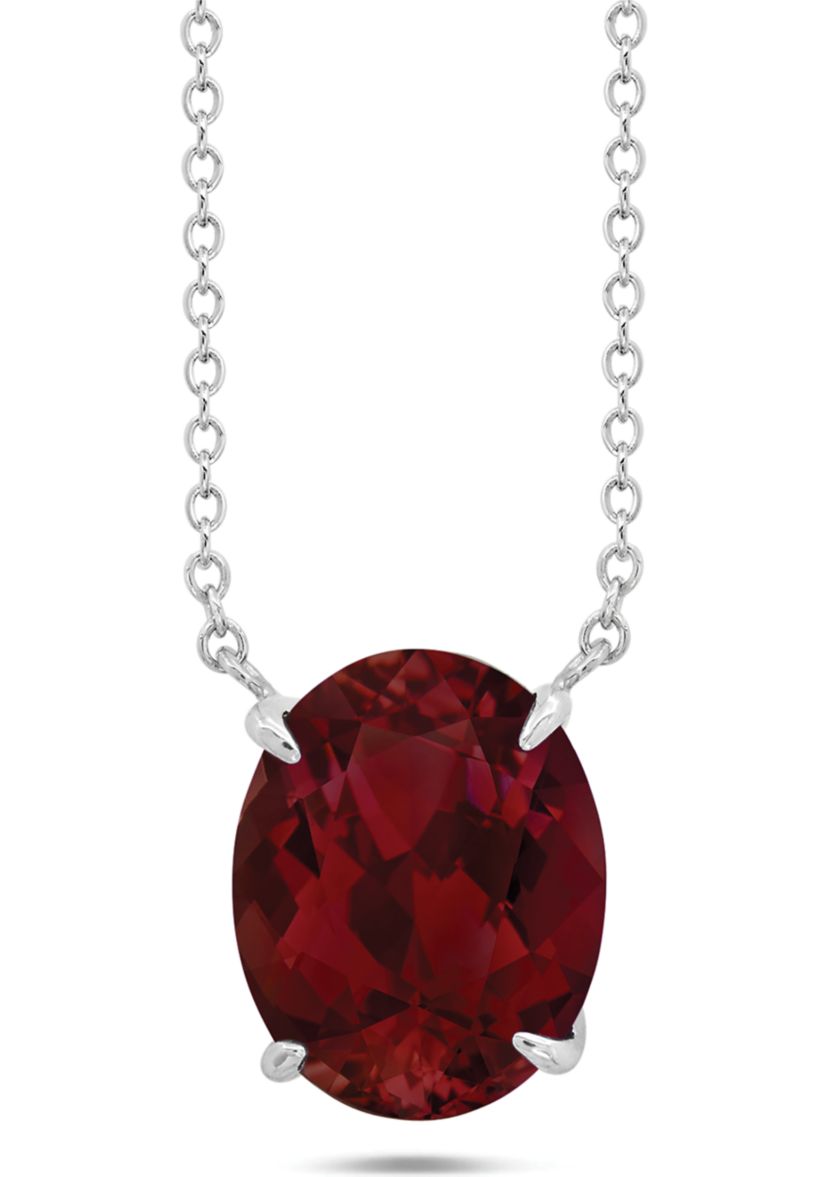 Sterling Silver 10x8mm 3 ct. t.w. 4-Prong Garnet Classic Oval Pendant