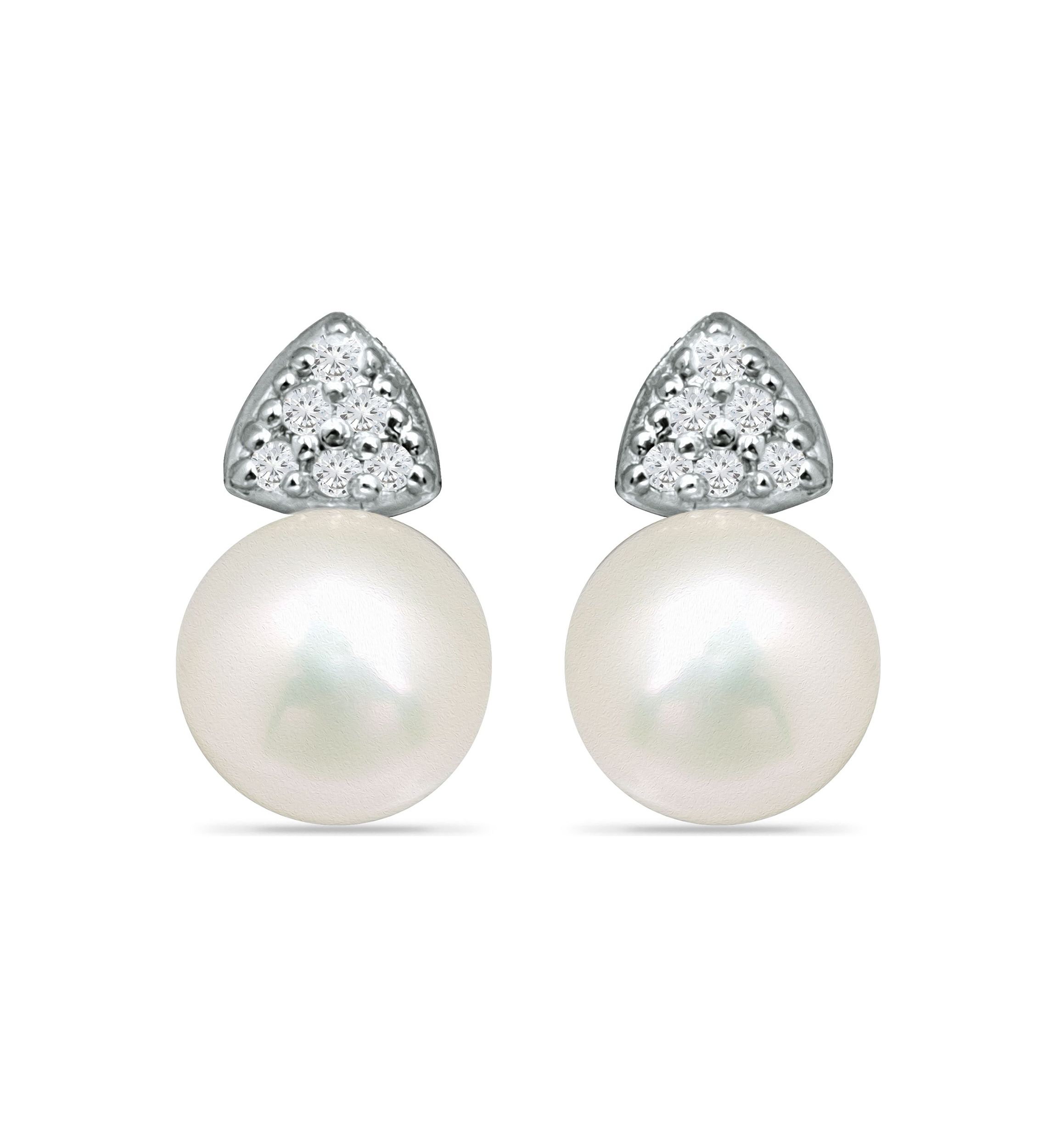 1/10 ct. t.w. Diamond and Freshwater Pearl Stud Earrings, 18K Gold over Silver