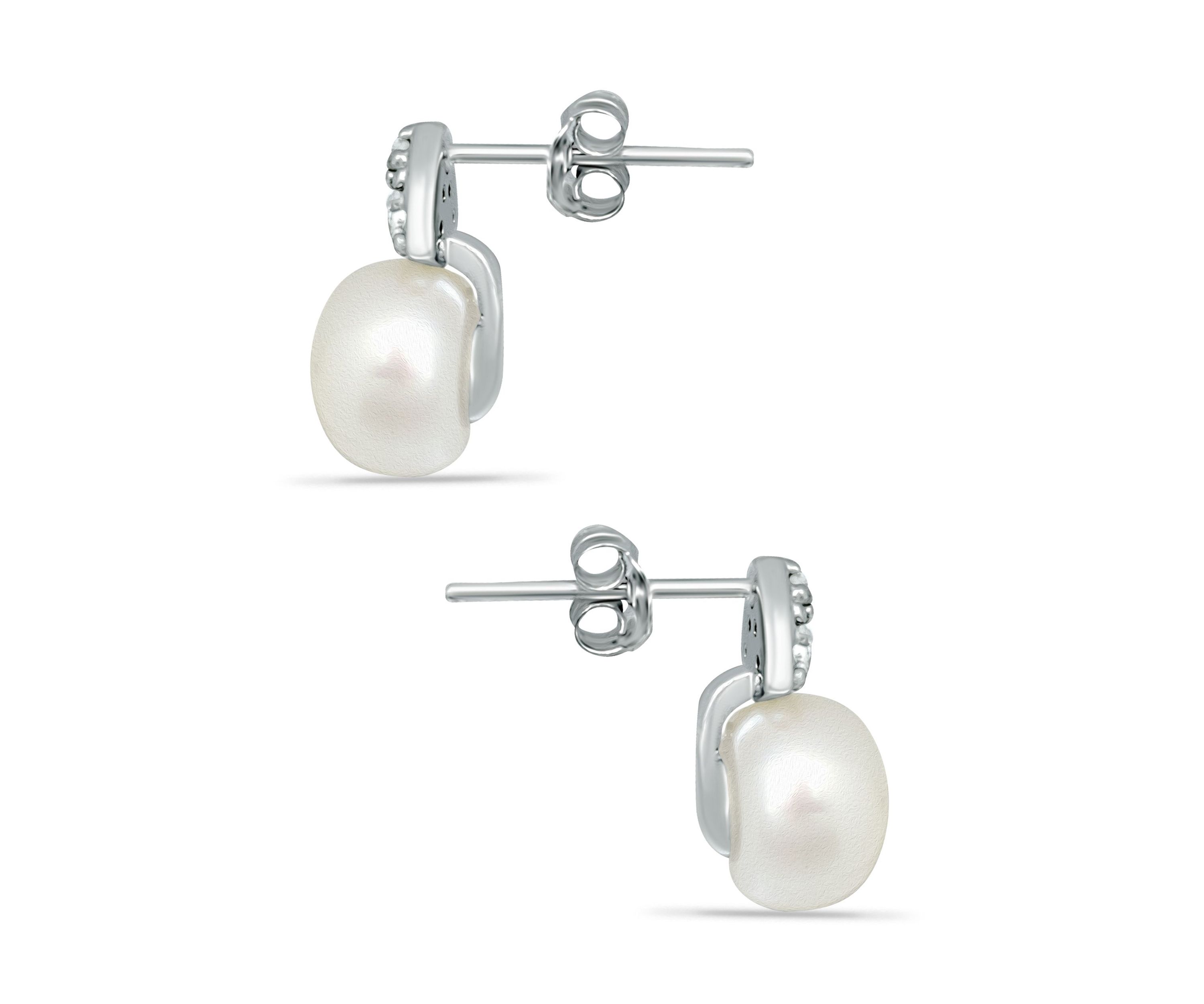 1/10 ct. t.w. Diamond and Freshwater Pearl Stud Earrings, 18K Gold over Silver