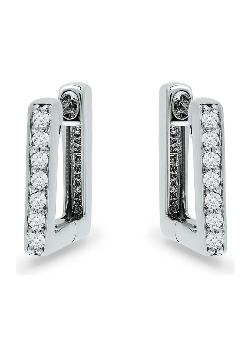 1/8 ct. t.w. Diamond 12mm Square Huggie Hoop Earrings, 18K Gold over Silver