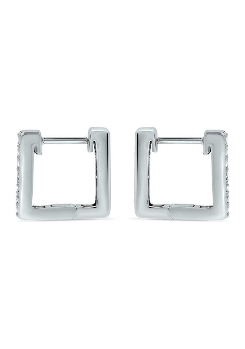 1/8 ct. t.w. Diamond 12mm Square Huggie Hoop Earrings, 18K Gold over Silver