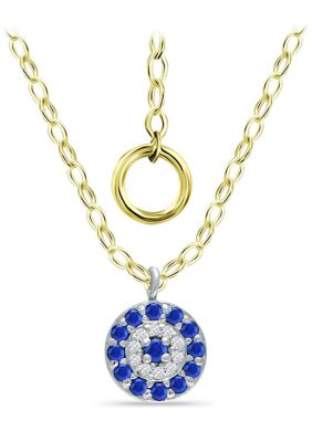 Belk & Co Lab Created 1/4 ct. t.w. Diamond and Synthetic Blue Sapphire Round Necklace on 16 inch Chain with 2" Extender, 18K Gold over Silver
