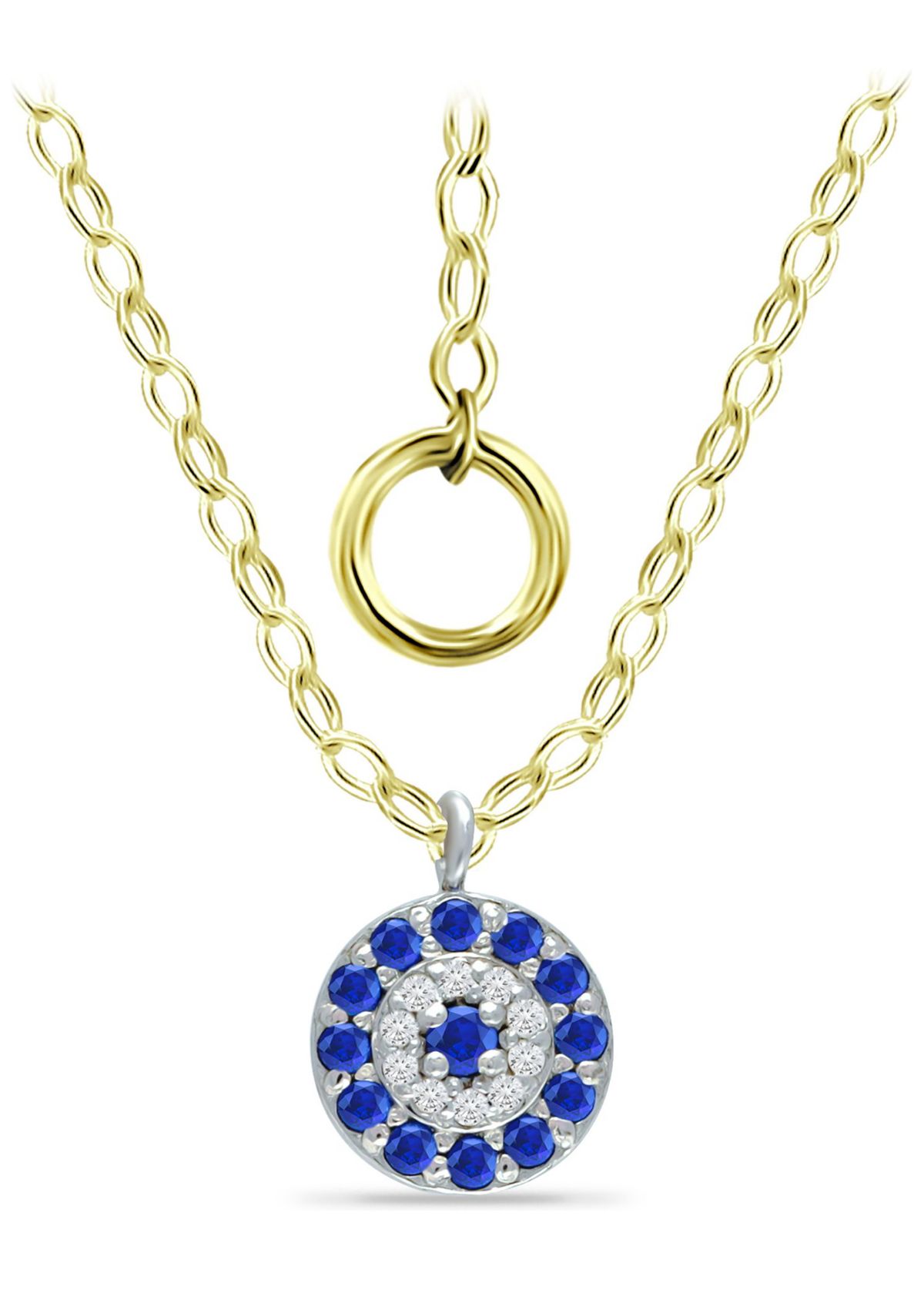 Lab Created 1/4 ct. t.w. Diamond and Synthetic Blue Sapphire Round Necklace on 16 inch Chain with 2" Extender, 18K Gold over Silver