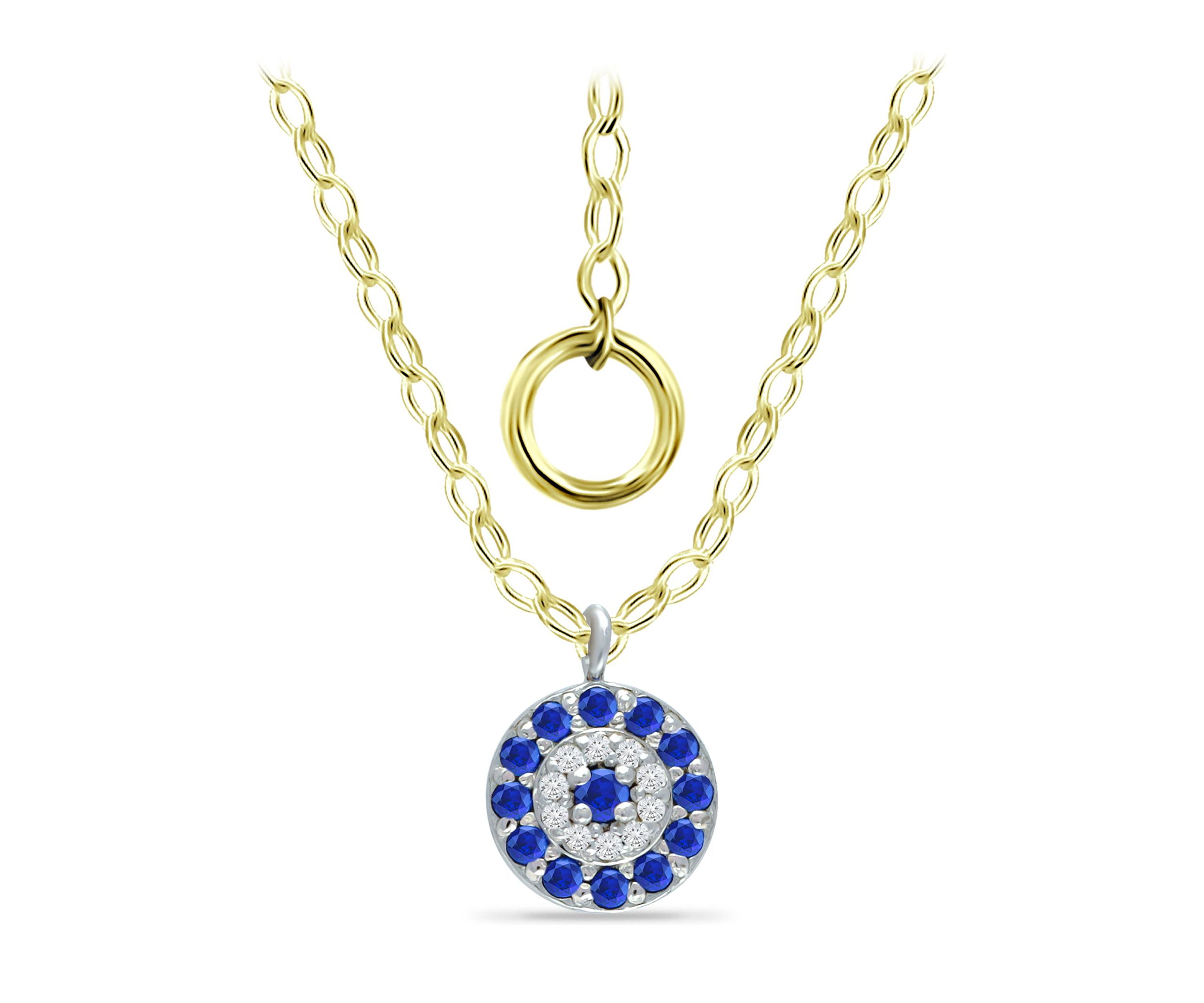Lab Created 1/4 ct. t.w. Diamond and Synthetic Blue Sapphire Round Necklace on 16 inch Chain with 2" Extender, 18K Gold over Silver