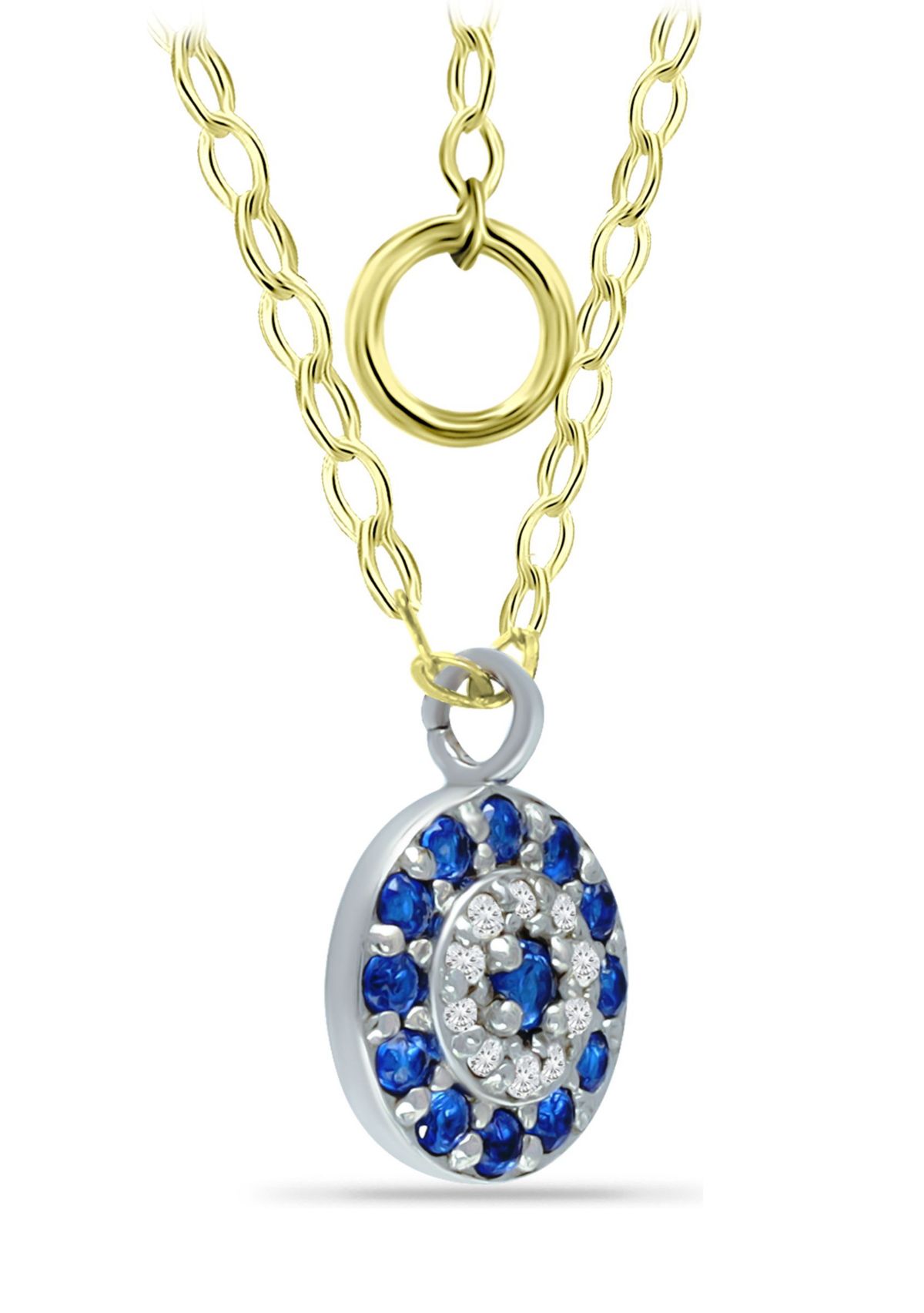 Lab Created 1/4 ct. t.w. Diamond and Synthetic Blue Sapphire Round Necklace on 16 inch Chain with 2" Extender, 18K Gold over Silver