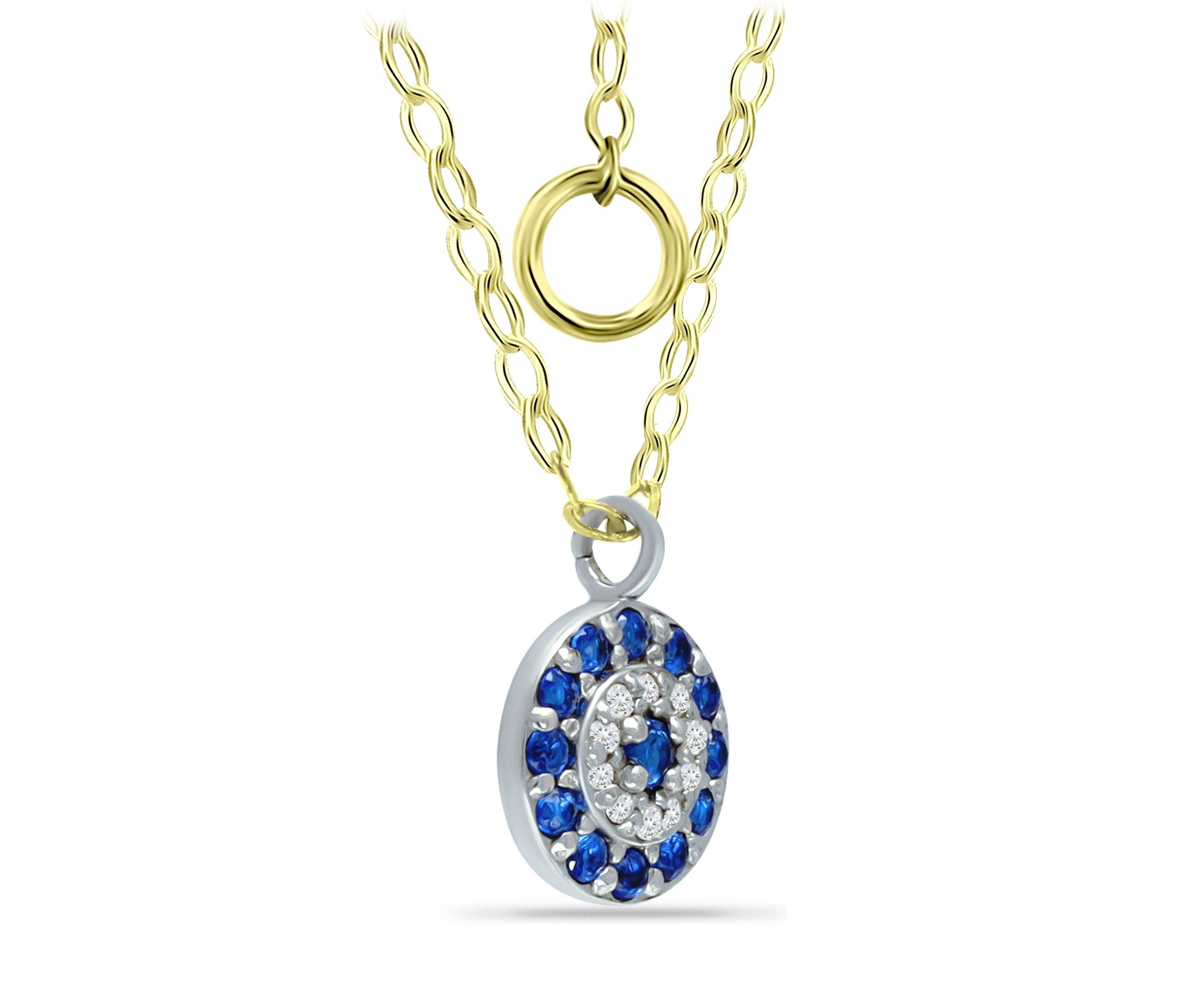 Lab Created 1/4 ct. t.w. Diamond and Synthetic Blue Sapphire Round Necklace on 16 inch Chain with 2" Extender, 18K Gold over Silver