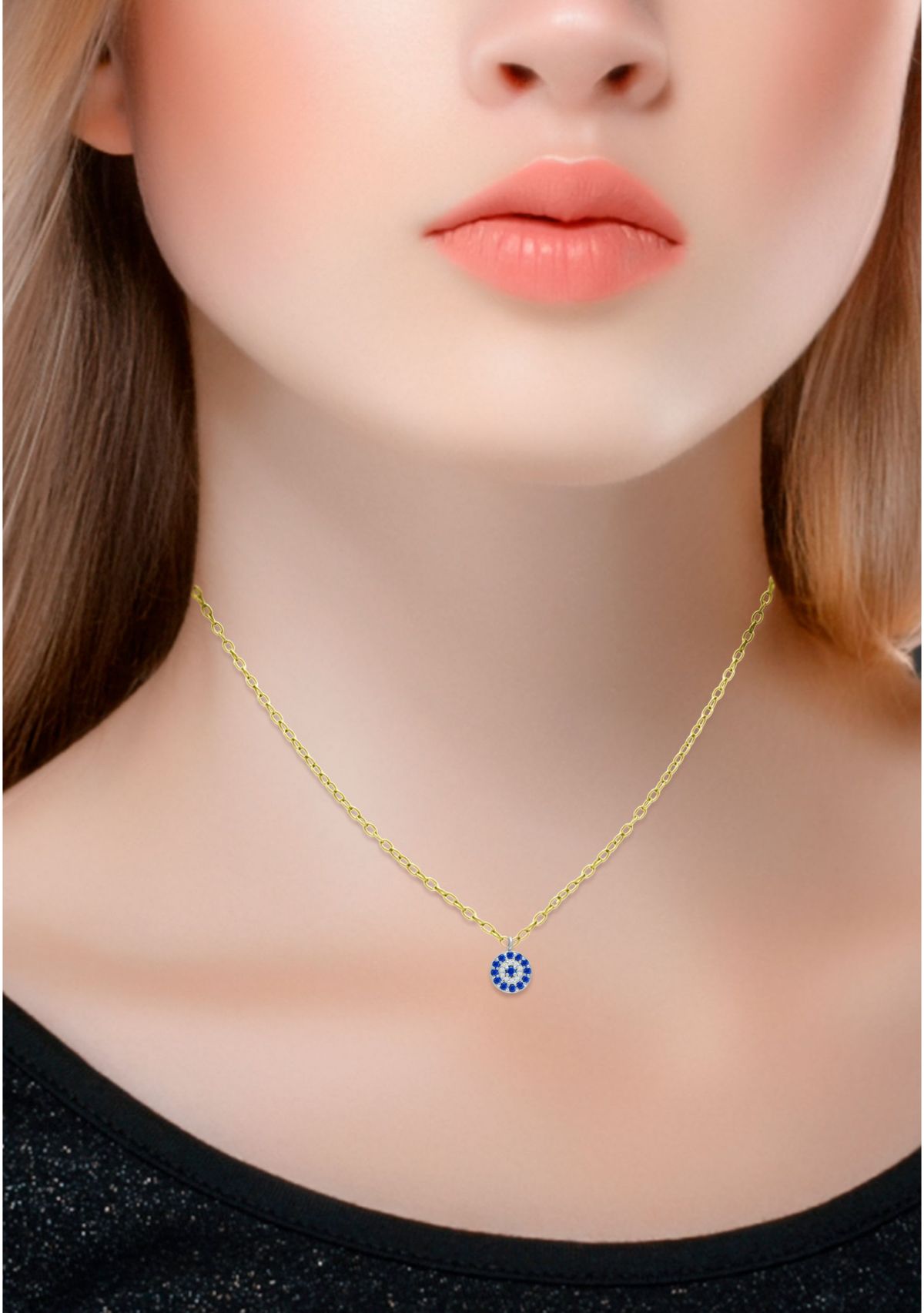 Lab Created 1/4 ct. t.w. Diamond and Synthetic Blue Sapphire Round Necklace on 16 inch Chain with 2" Extender, 18K Gold over Silver