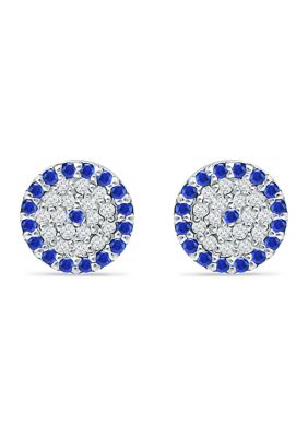Belk & Co Lab Created 1/4 ct. t.w. Diamond and Synthetic Blue Sapphire Round Stud Earrings, 18K Gold over Silver